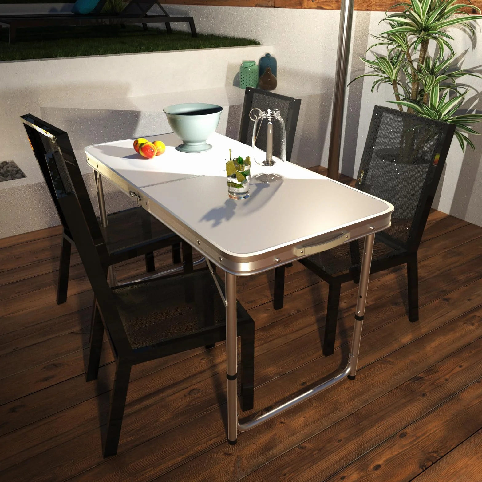 Table Pliante Aluminium 120 cm Camping Hauteur Réglable 3 Vitesses