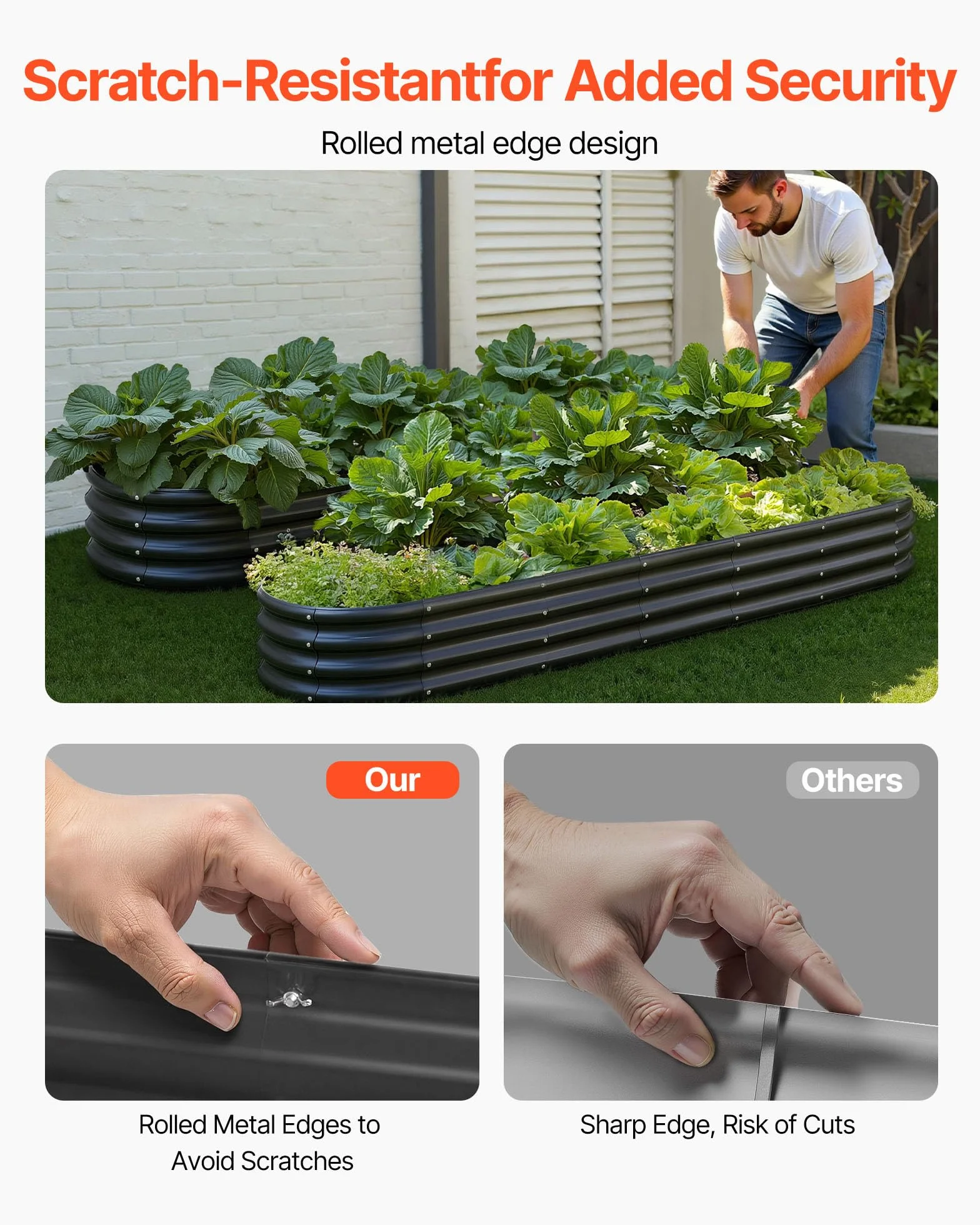 VEVOR Potager Surélevé Métal 240x60x29 cm Carré Galvanisé Gris Foncé