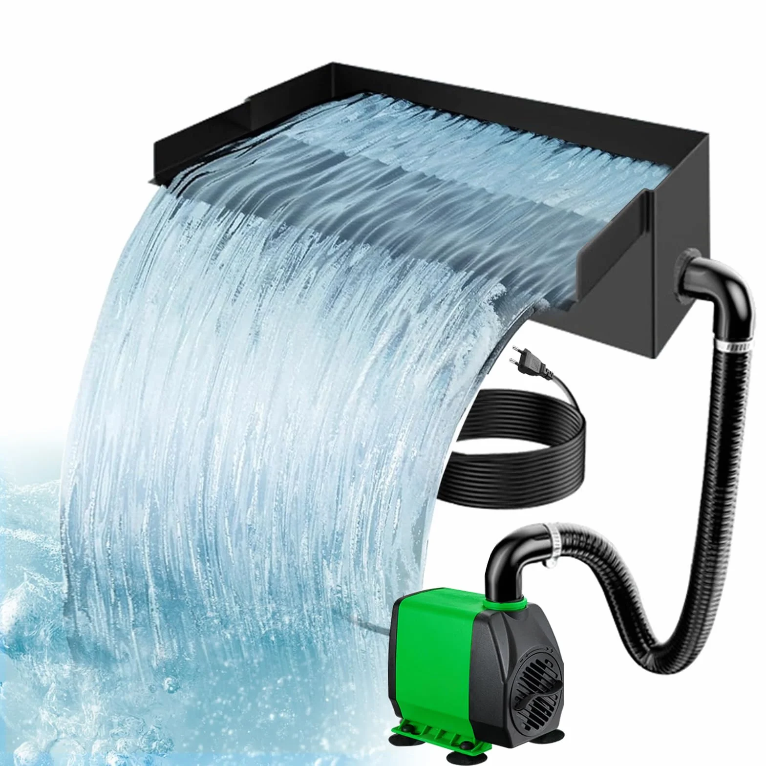 Pompe de bassin Cascade acier inoxydable noir 45 W 3000 l/h pour étang jardin