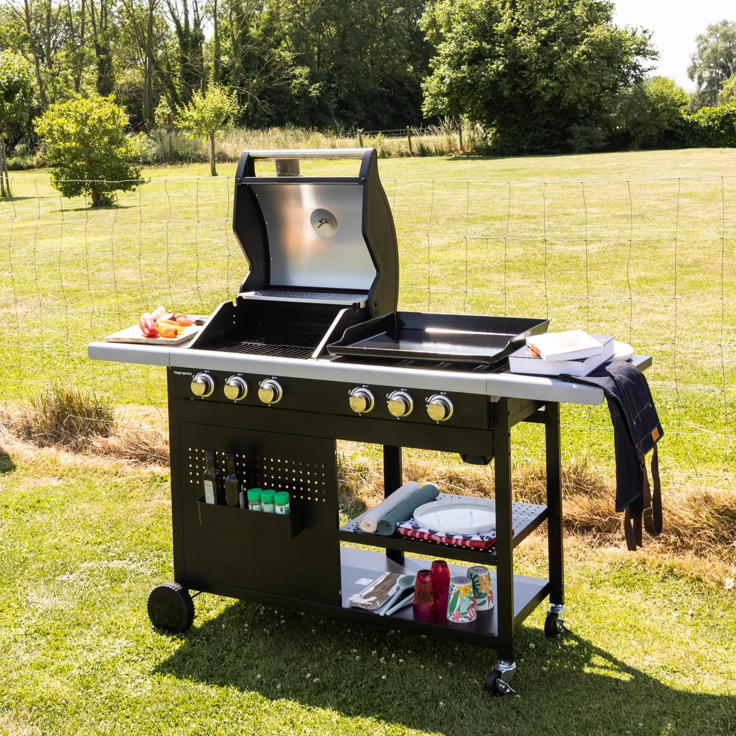 Barbecue duo au gaz VESUVIO - 3 brûleurs + plancha 3 brûleurs - 18kW