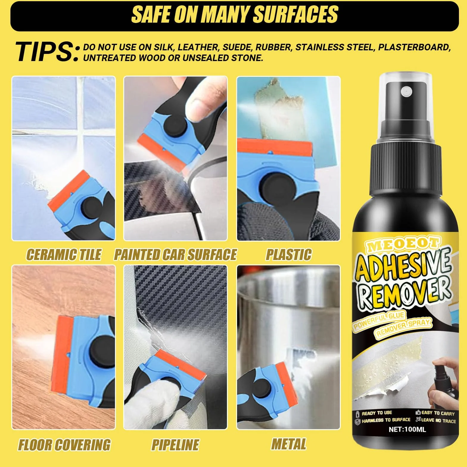 Dissolvant Colle Spray Décapant Adhésif 100ML avec Grattoir
