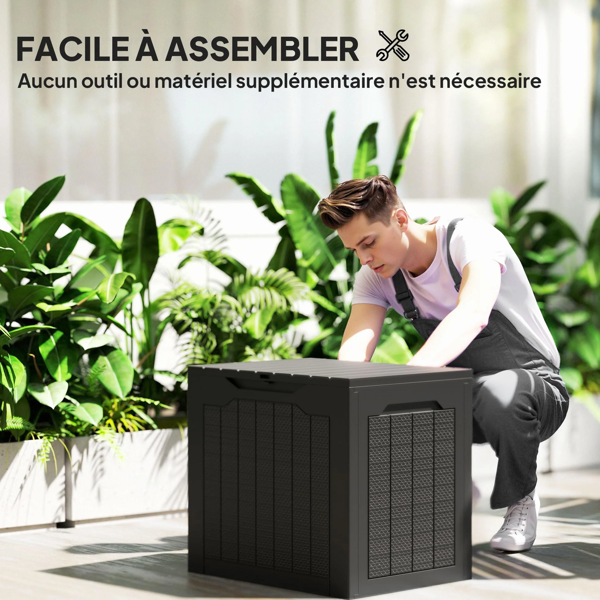 Outsunny Coffre de rangement extérieur 93L étanche 56 x 41 x 50 cm noir