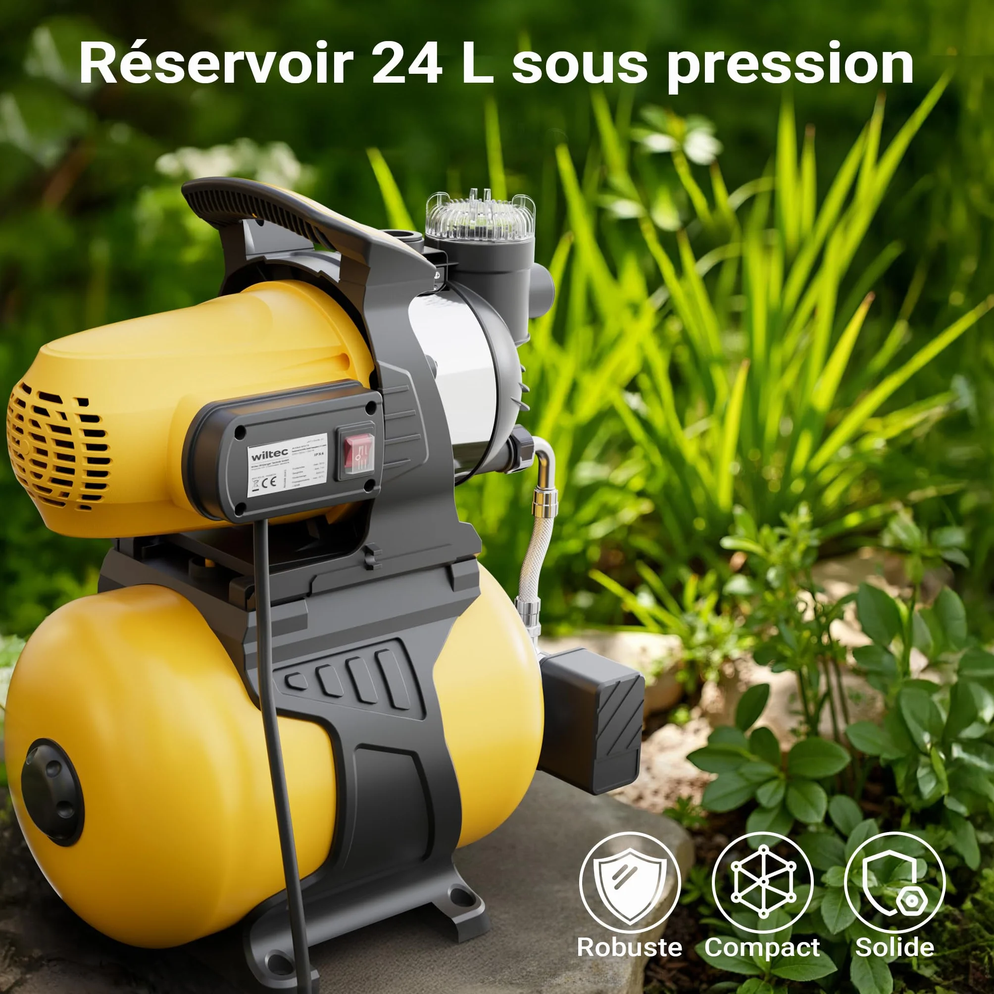 Wiltec Station d'eau domestique 1300 W 5000 l/h H 50 m P 7 m 2850 tr/min réservoir 24 L Arrosage irrigation jardinage