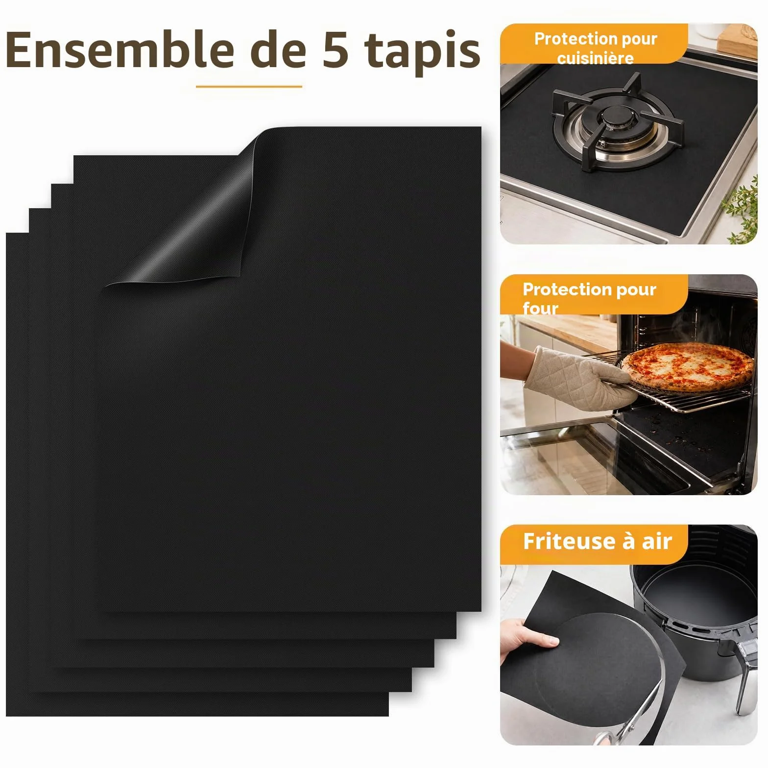Homealexa Tapis de Cuisson Réutilisable Barbecue 5 Pièces 40x33 cm Antiadhésif Sans PFOA 260°C