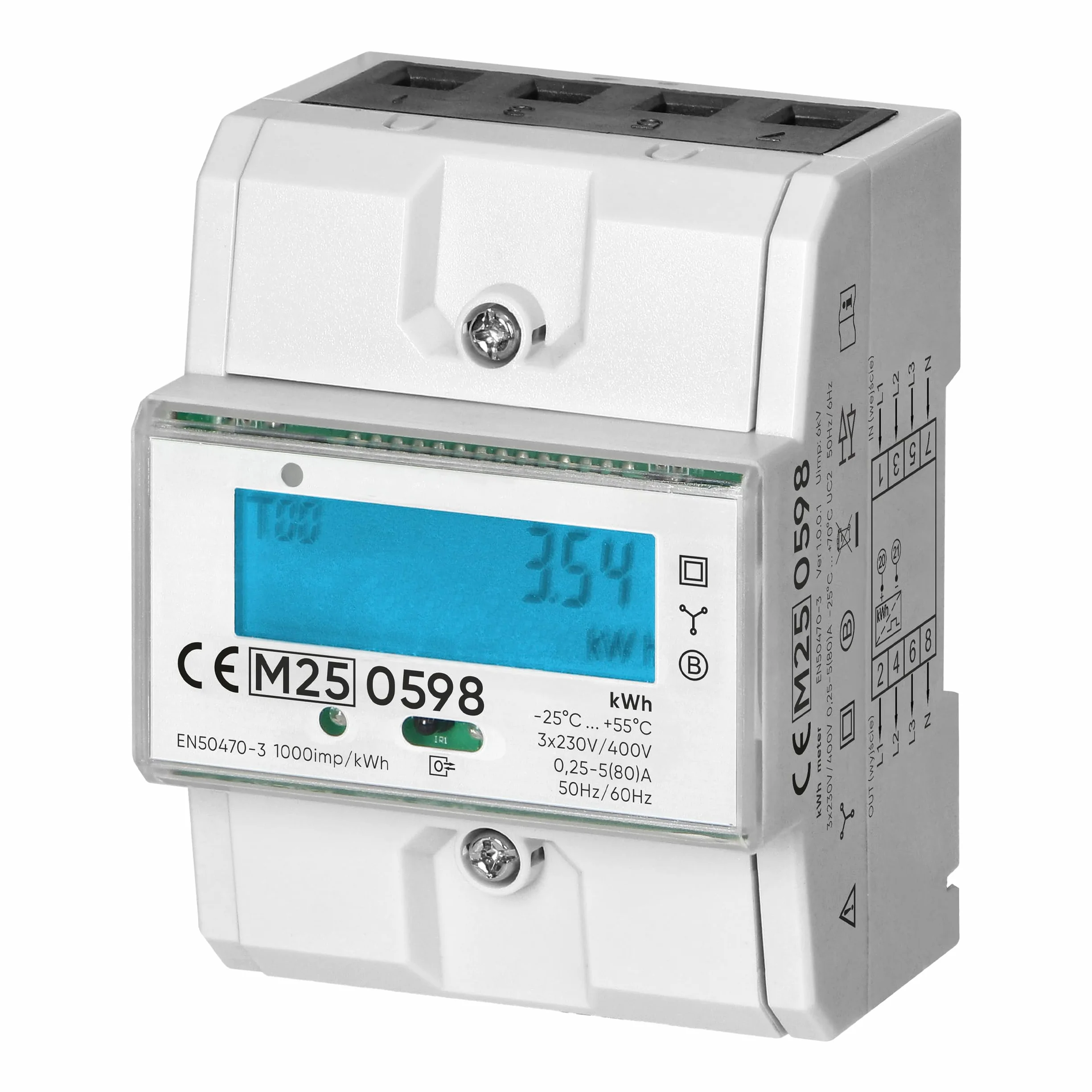 Compteur Electrique Triphasé 80A MID 230V/400V Écran LCD Rail Din 4,3 Module