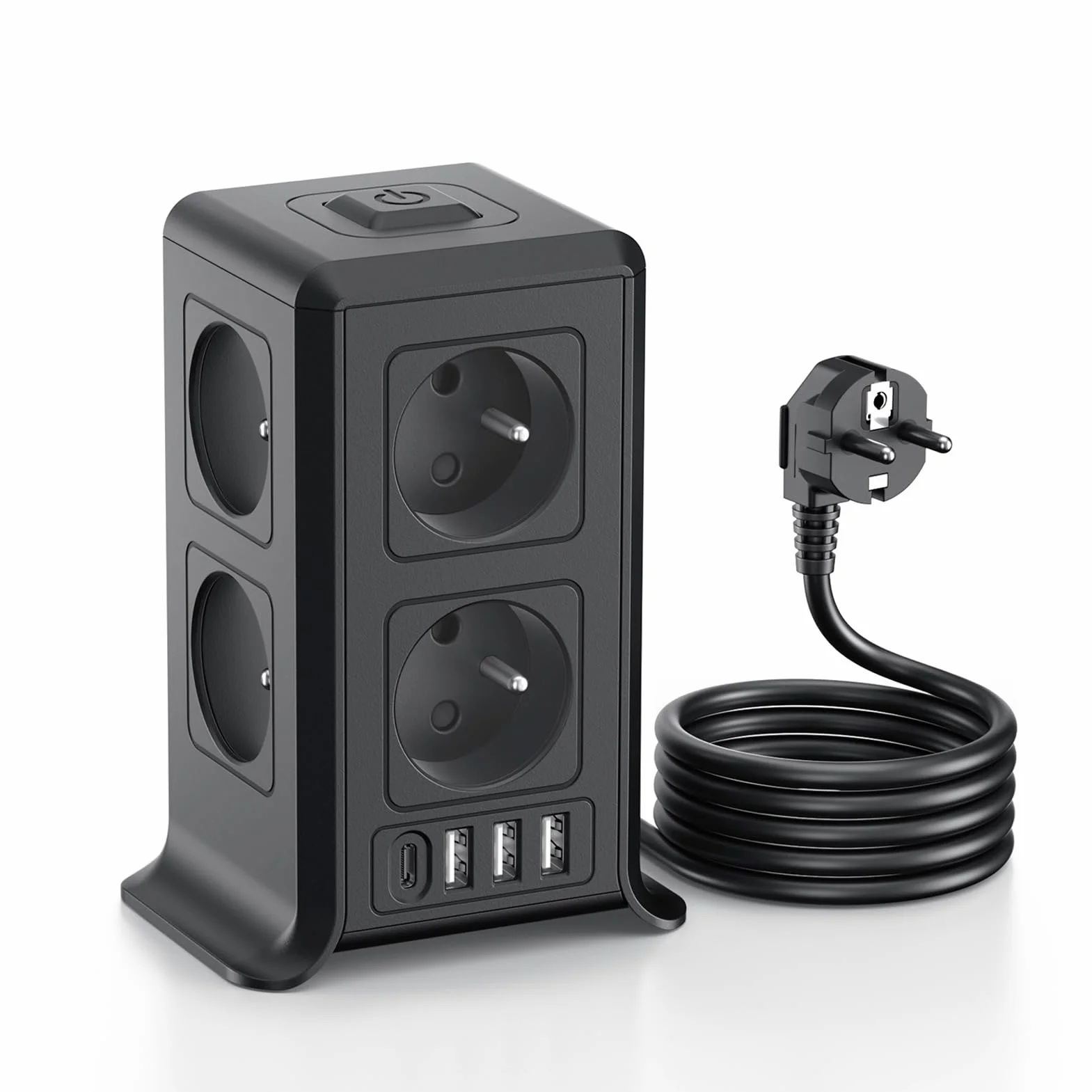 Multiprise 12 en 1 8 Prises 4 USB USB C Rallonge 2M 3680W Noir