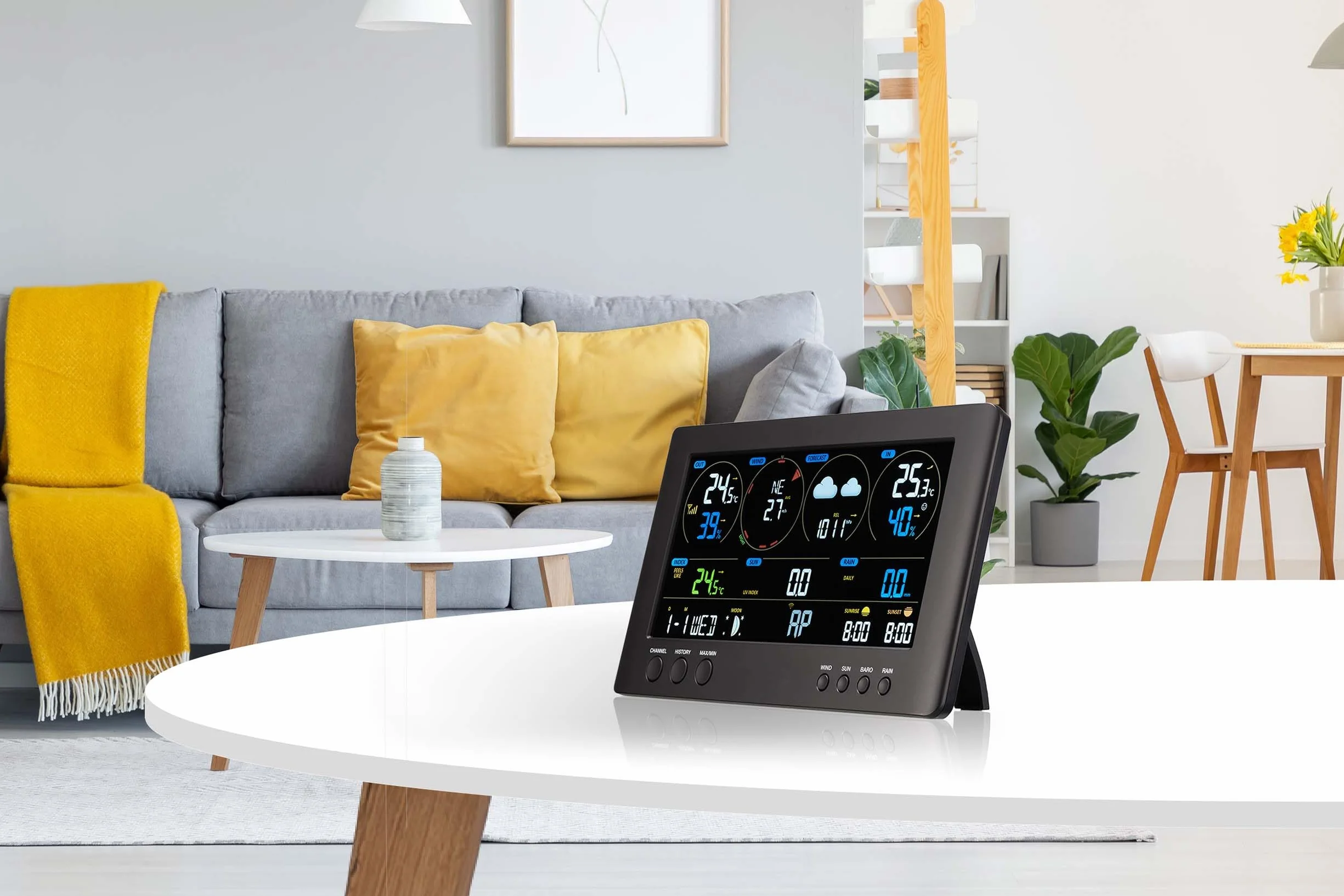 Bresser ClearView Station Météo Sans Fil WiFi Capteur Extérieur Pro 7 en 1 Noir