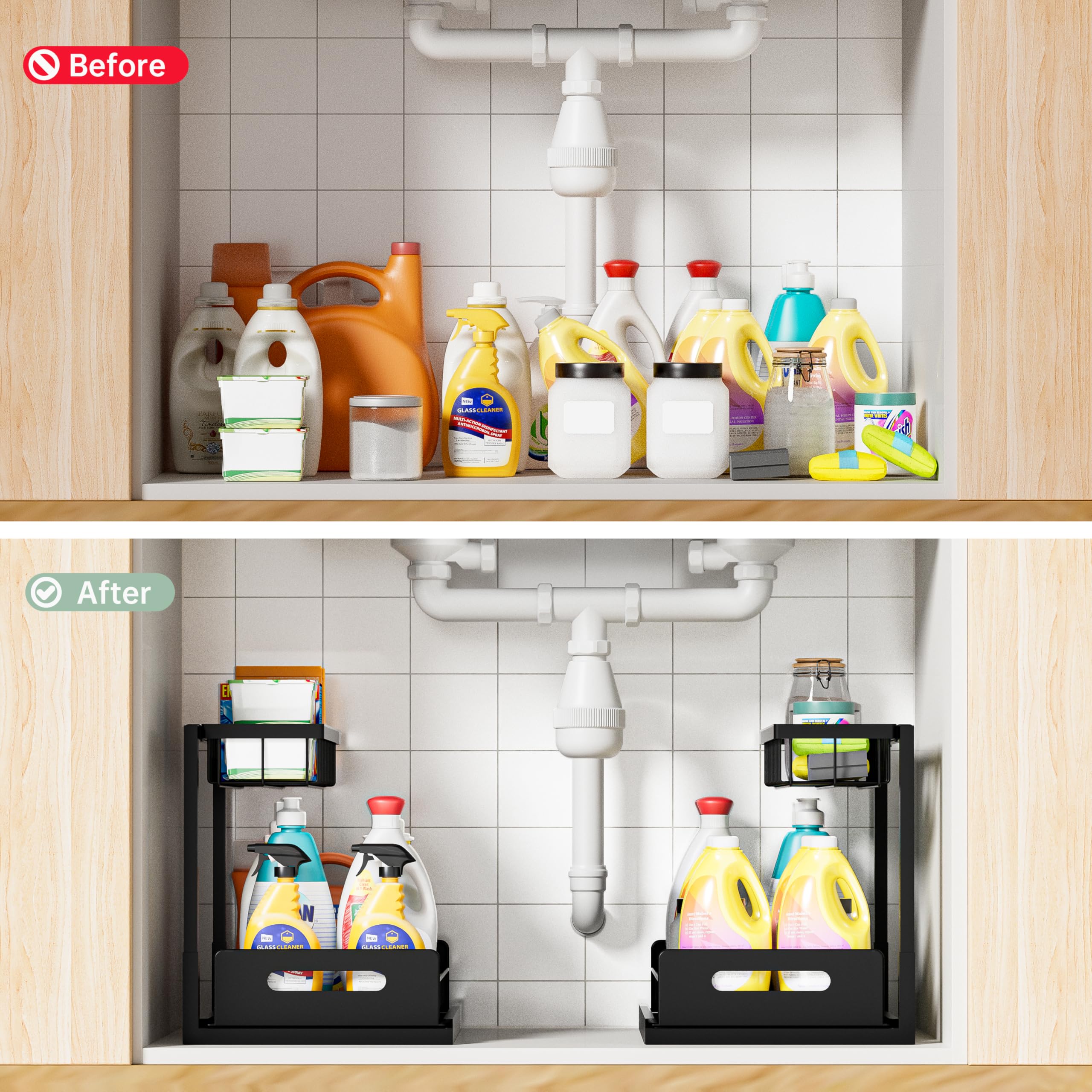Two-Tier Pull-Out Cabinet Organizer - Black