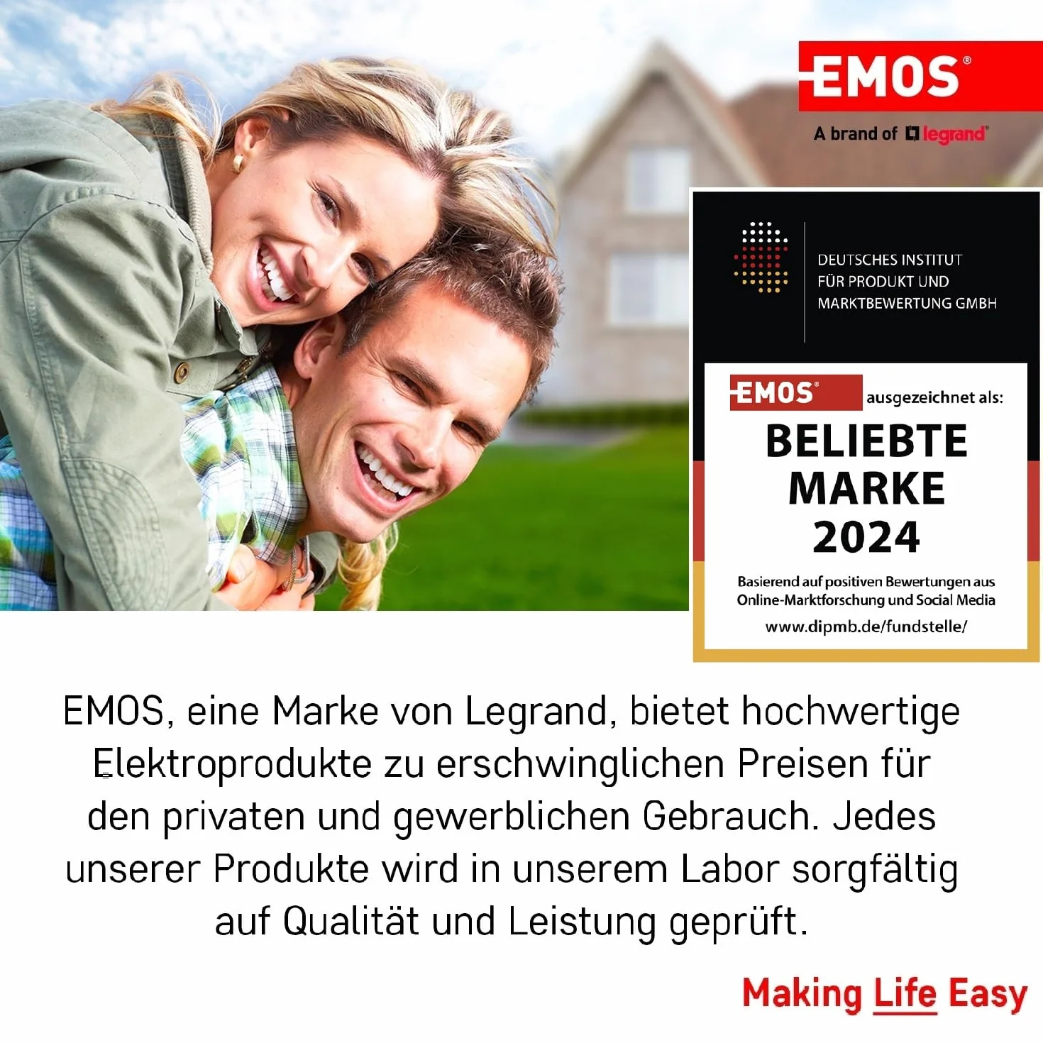 EMOS Multiprise 2 Prises 45° 2m H05VV-F3G 250V 16A 3680W Blanc