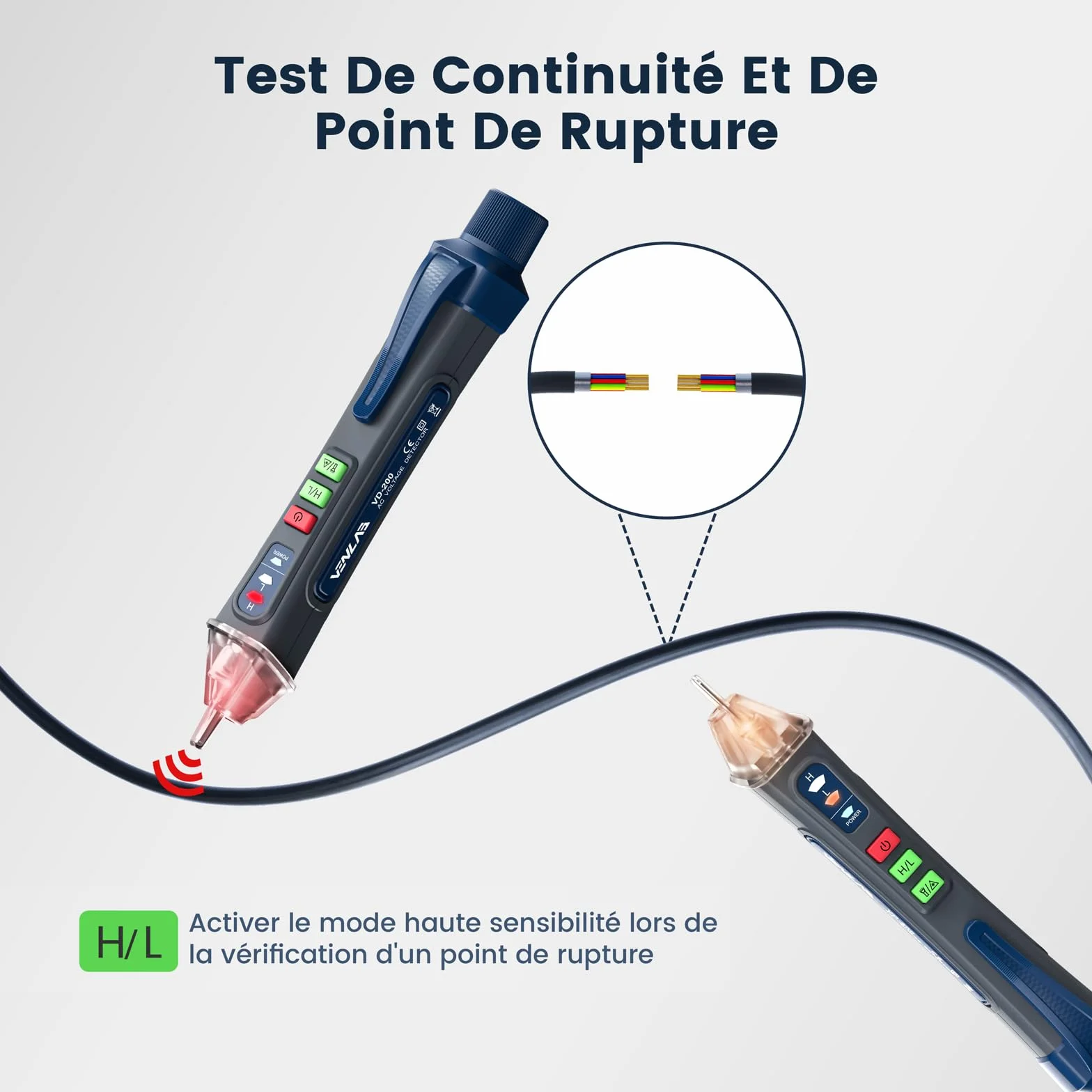 Détecteur de Tension sans Contact 12V~1000V, Testeur Électrique avec Buzzer Sonore et Lumineux, Venlab
