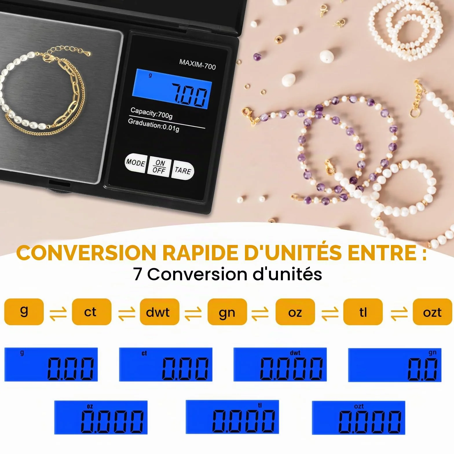 Balance de Précision Oderra 700g/0.01g, Balance à Bijoux Portable avec Écran LCD Rétroéclairé