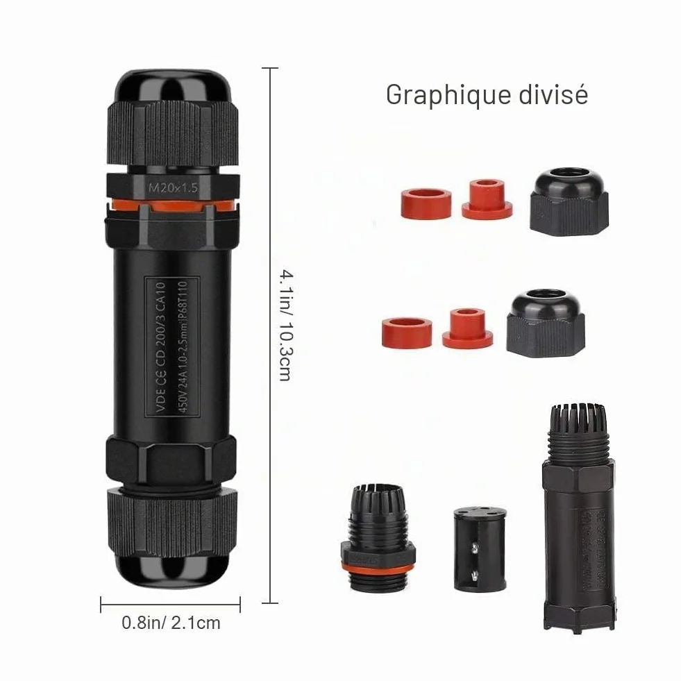 Raccord Électrique Étanche IP68 Polycarbonate Connecteur Câble Boîte Dérivation Extérieur 3 Fils Domino Jonction Ø 1-13 mm 4 Pièces