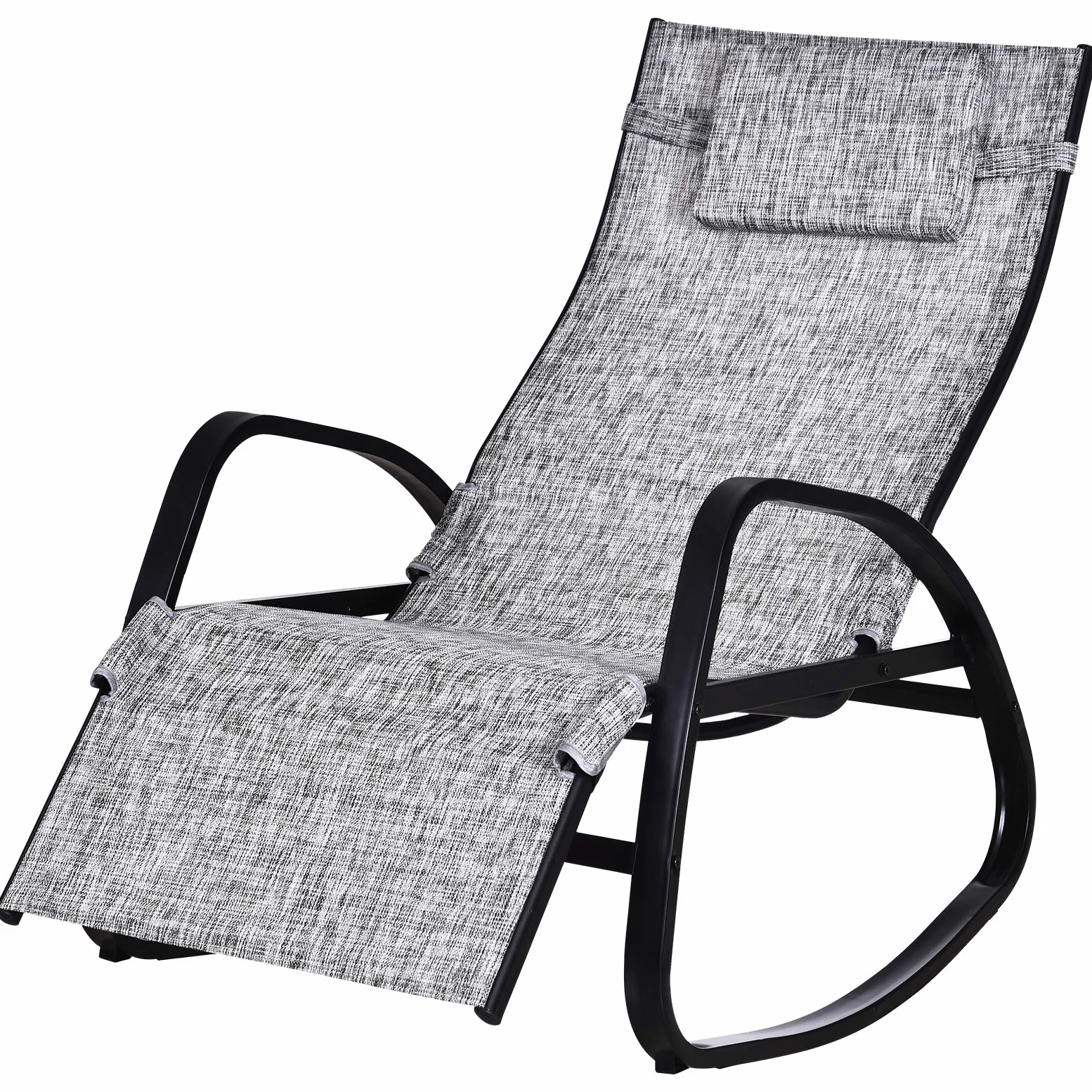 Outsunny Fauteuil à Bascule Dossier inclinable réglable Chaise Longue Pliable dim. 64L x 94l x 108H cm métal époxy Noir textilène Gris chiné