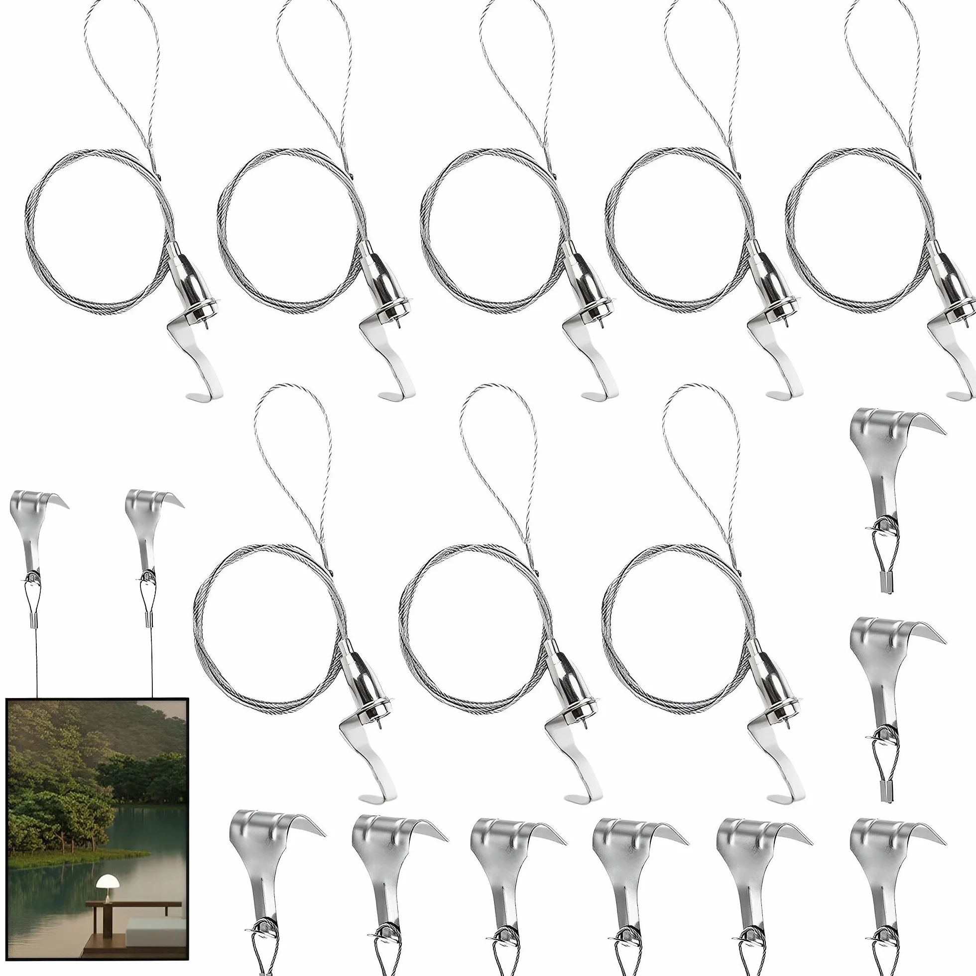 Kit de suspension de tableau acier inoxydable 8 pièces 2m avec crochet ajustable