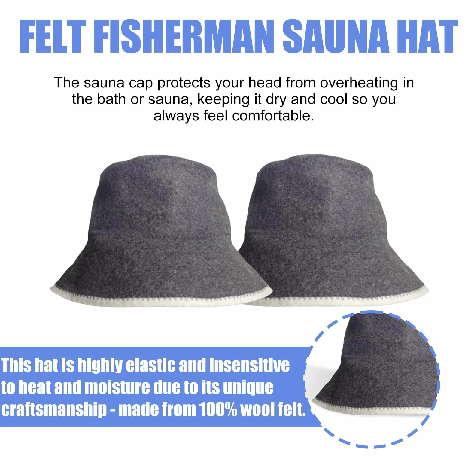 Molbory Lot de 2 chapeaux de sauna en feutre Gris