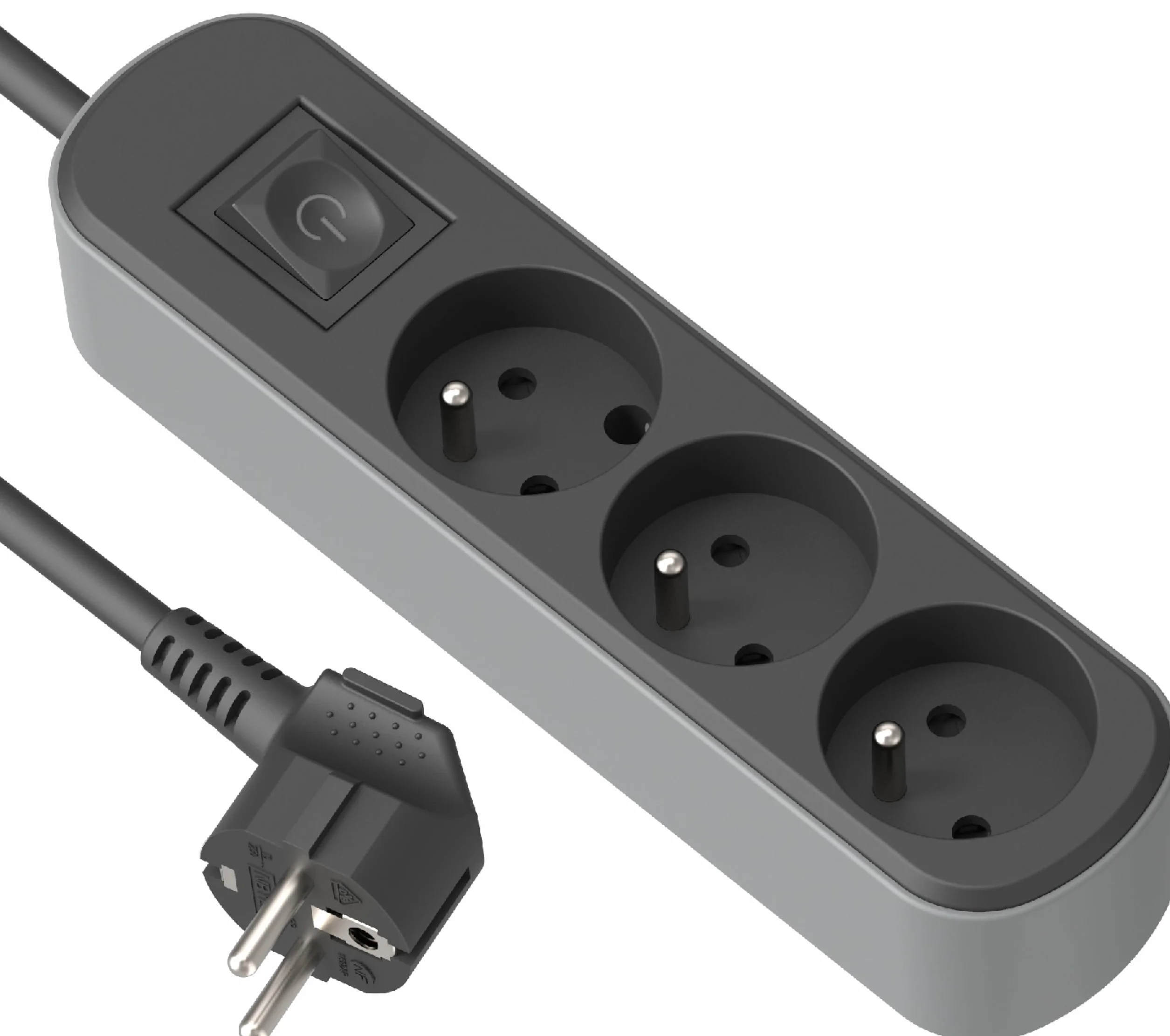 Electraline Bloc Multiprise Prima 3 Prises 16A Interrupteur 1.5 M Noir/Gris