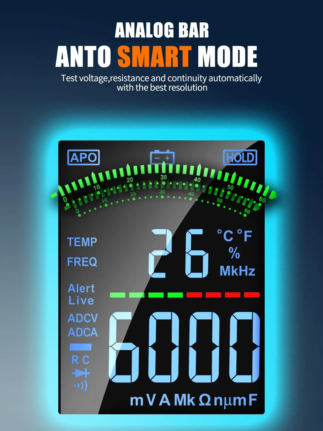 Multimetre Numerique intelligent TRMS AS-118D Voltmetre Ampèremètre Automatique Mesure Tension Courant Capacité Résistance