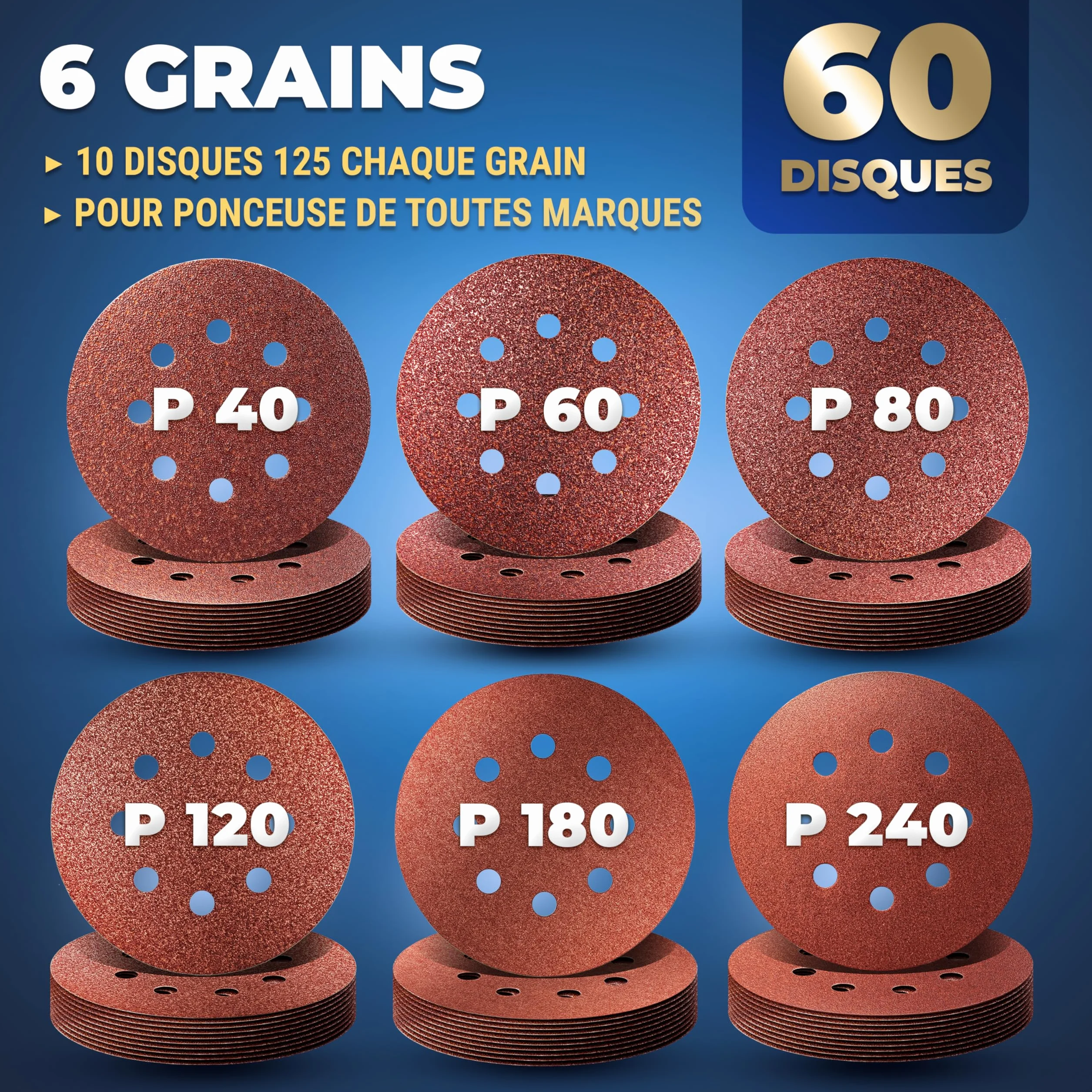 S&R Disque Abrasif 125mm Grain 40-240 Ponceuse Orbitale Excentrique