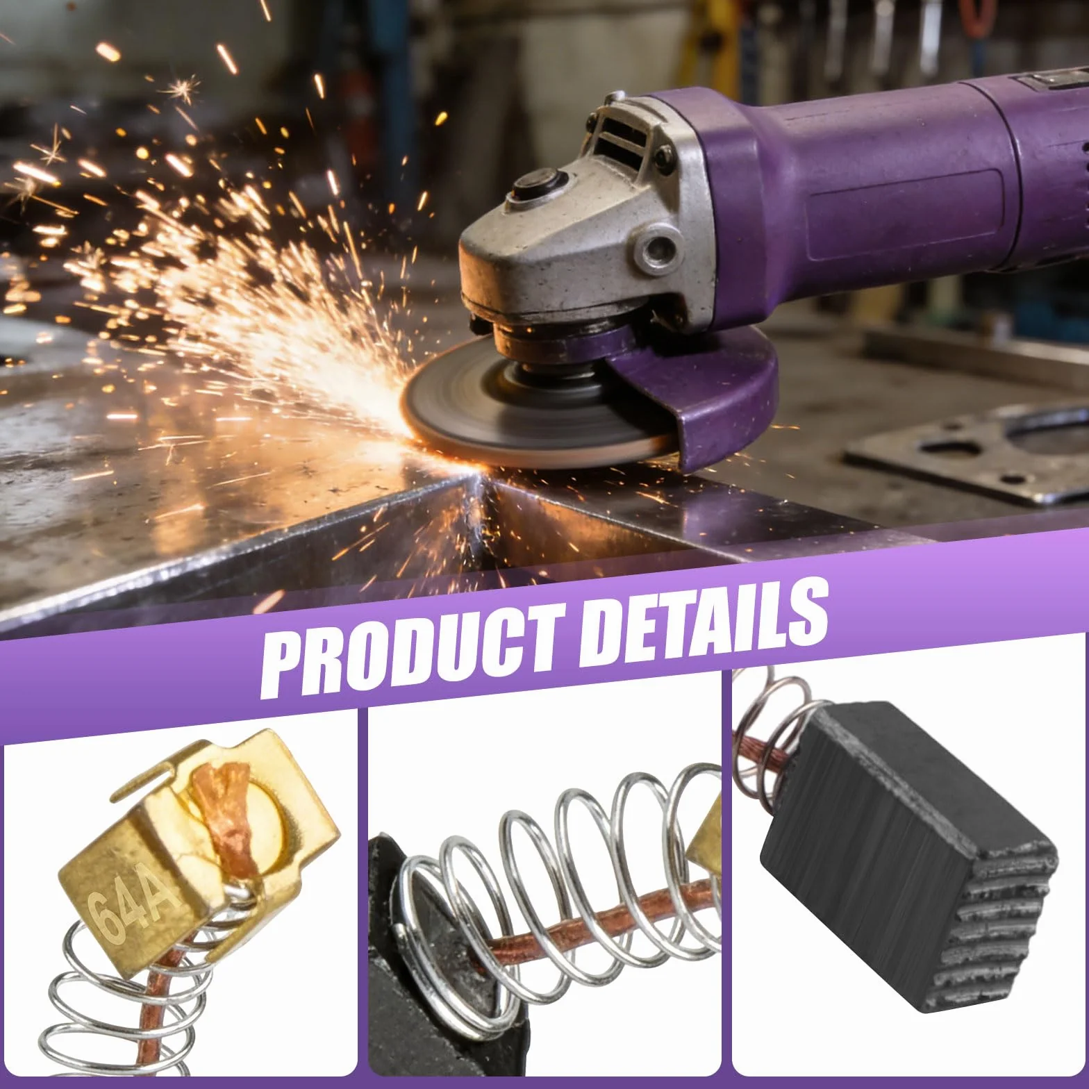Balais de Charbon 64 Pièces pour Outils Électriques Meuleuse Ponceuse Moteur - 7 Tailles