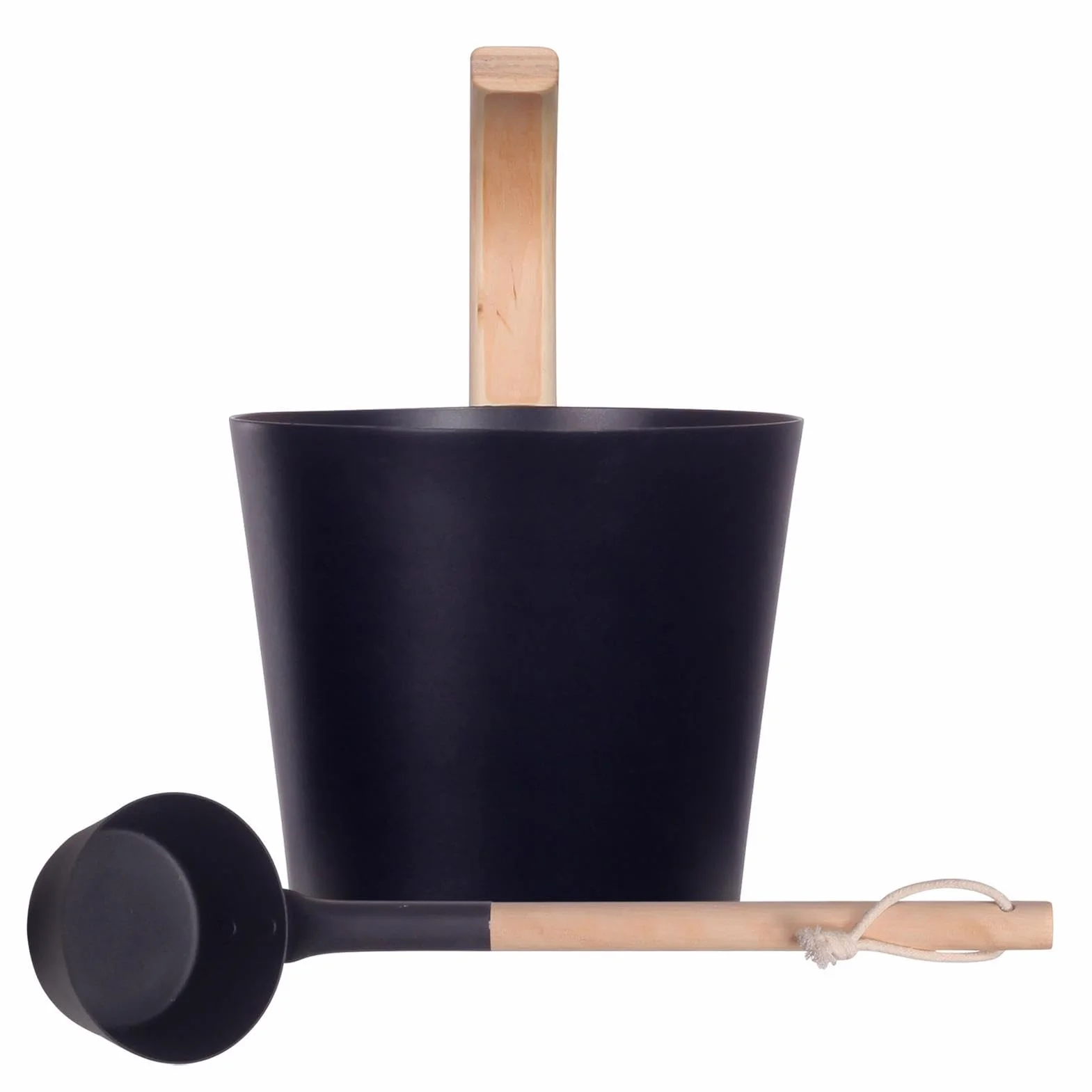 Seau de sauna noir Louche en aluminium 7 L Accessoires sauna cèdre long manche