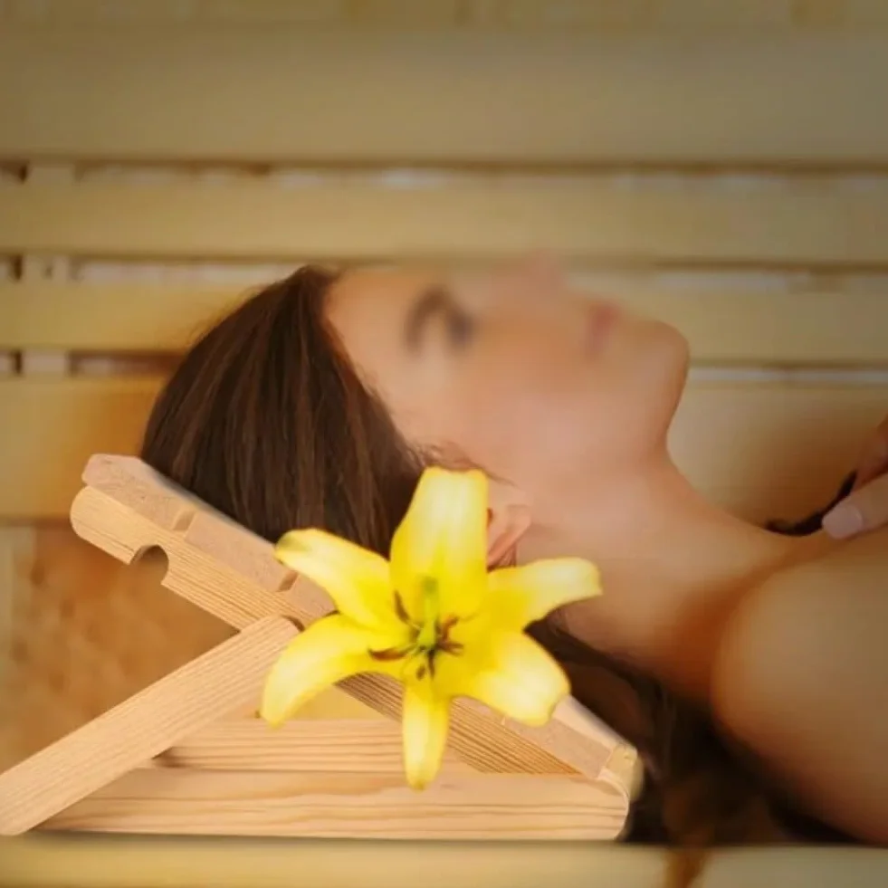 Oreiller repose-tête ergonomique en bois pour hammam spa sauna