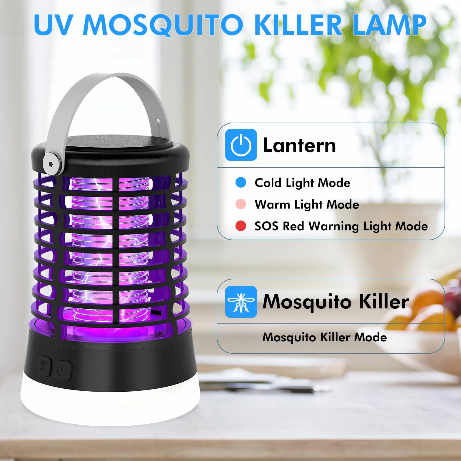 Lampe Anti Moustique Exterieur, Appareil Anti Moustique pour Camping avec Lumière LED, Destructeur d'Insectes, USB Rechargeable, IP66 Étanche, Batterie 2200mAh, Piege à Moustique Electrique