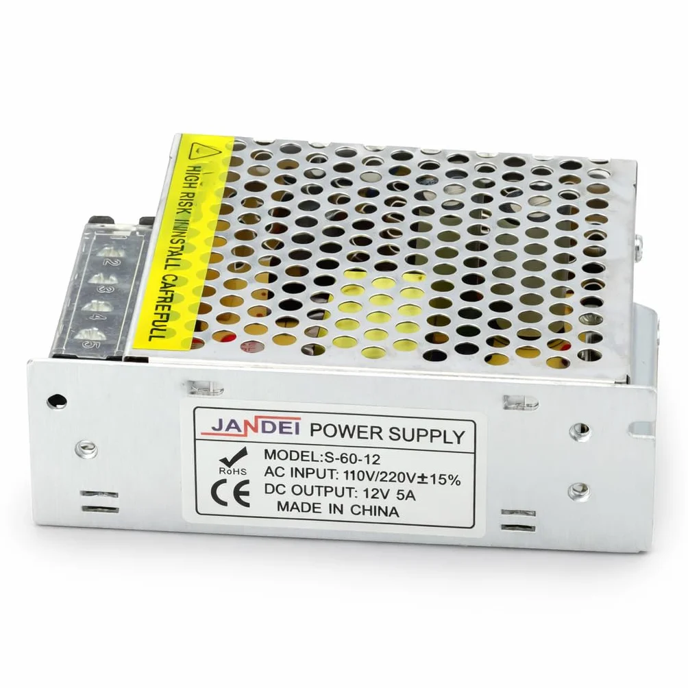 Transformateur d'Alimentation 110/220V AC à 12V DC 60W 5A IP20 pour Bande LED, Néon