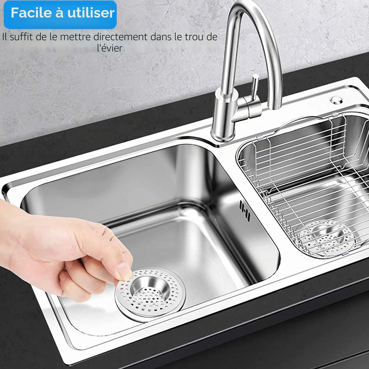 Tomario Bondes d'évier de cuisine en acier inoxydable Lot de 2 - Protection standard - 7,5 cm extérieur 3,6 cm intérieur