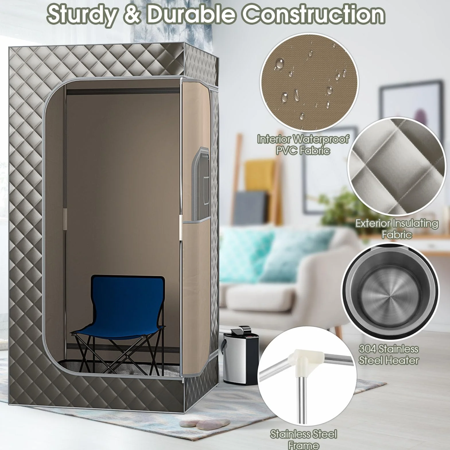 HOMASIS Sauna à Vapeur Portable 3L avec Générateur, Télécommande, 9 Niveaux de Température, Chaise Pliante Gris