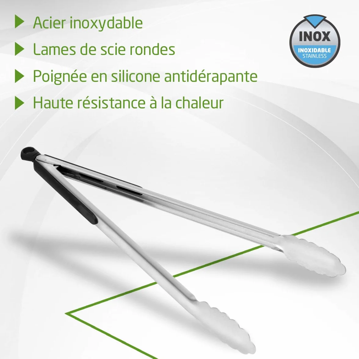 Amig - Pince à barbecue Fireplus - Accessoire de cuisine pour barbecue - Acier inoxydable - Avec poignée en caoutchouc antidérapante - Résistant à la chaleur - 34,5 cm