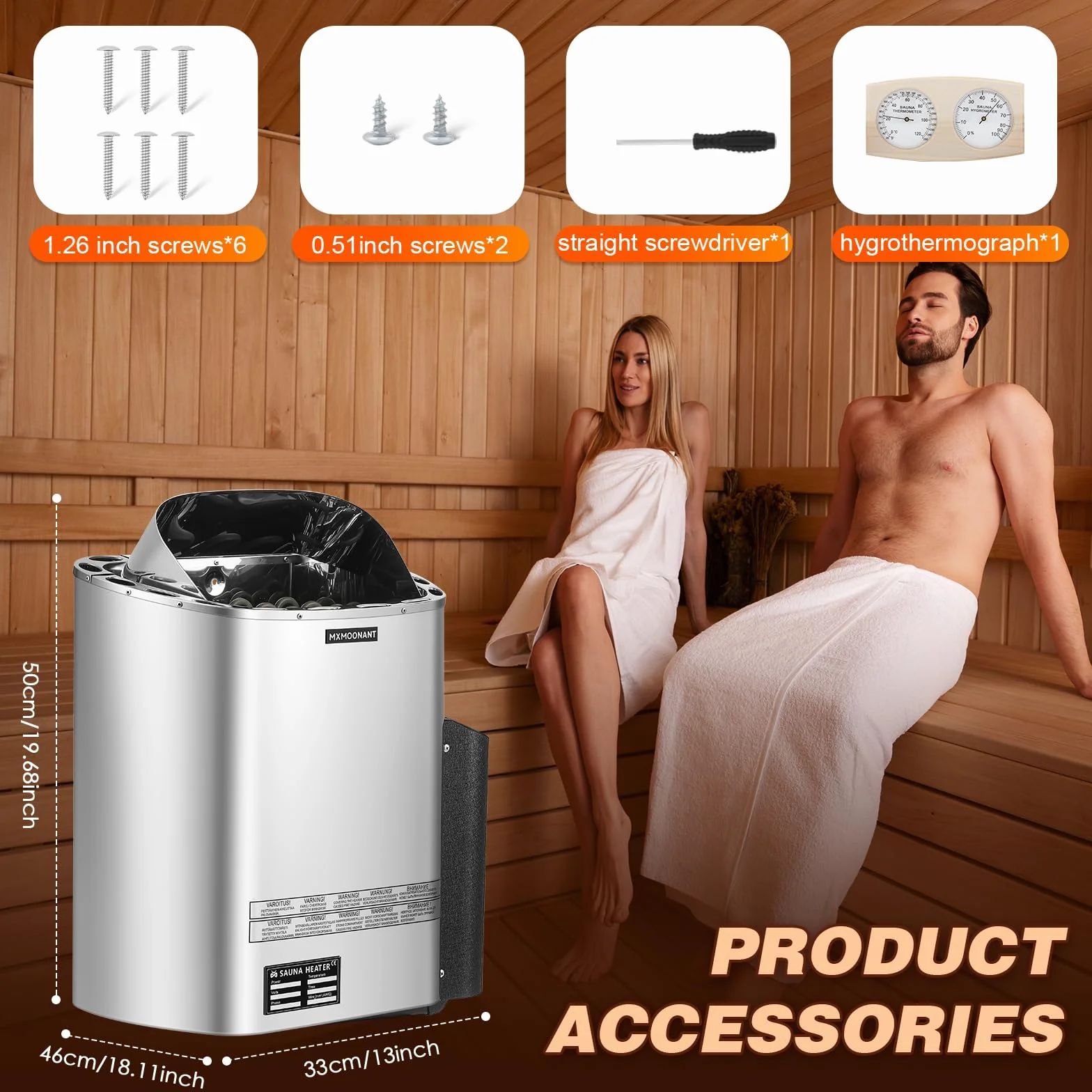 Poêle Électrique pour Sauna 6KW, Contrôle Numérique, Max 9 m³, avec Hygrothermographe