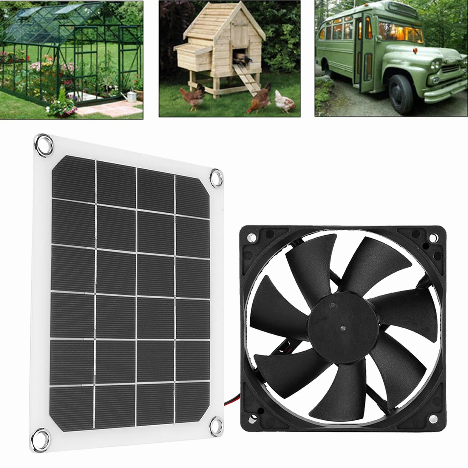 Ejoyous Ventilateur d'extraction solaire 6V 10W étanche USB panneau solaire serre camping-car