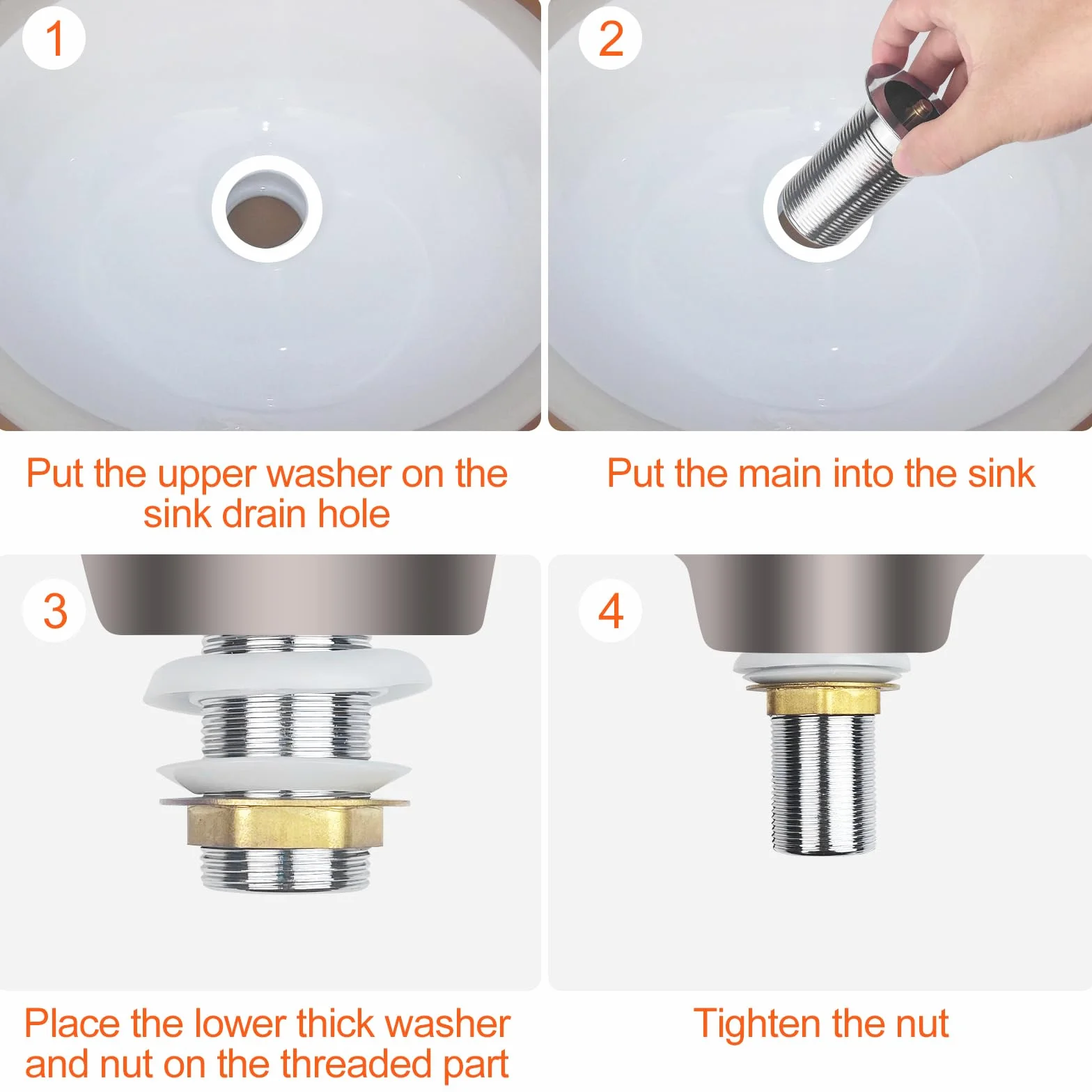 Bonde de Lavabo Acier Inoxydable Pop-up Clic Clac sans Trop-Plein Argent