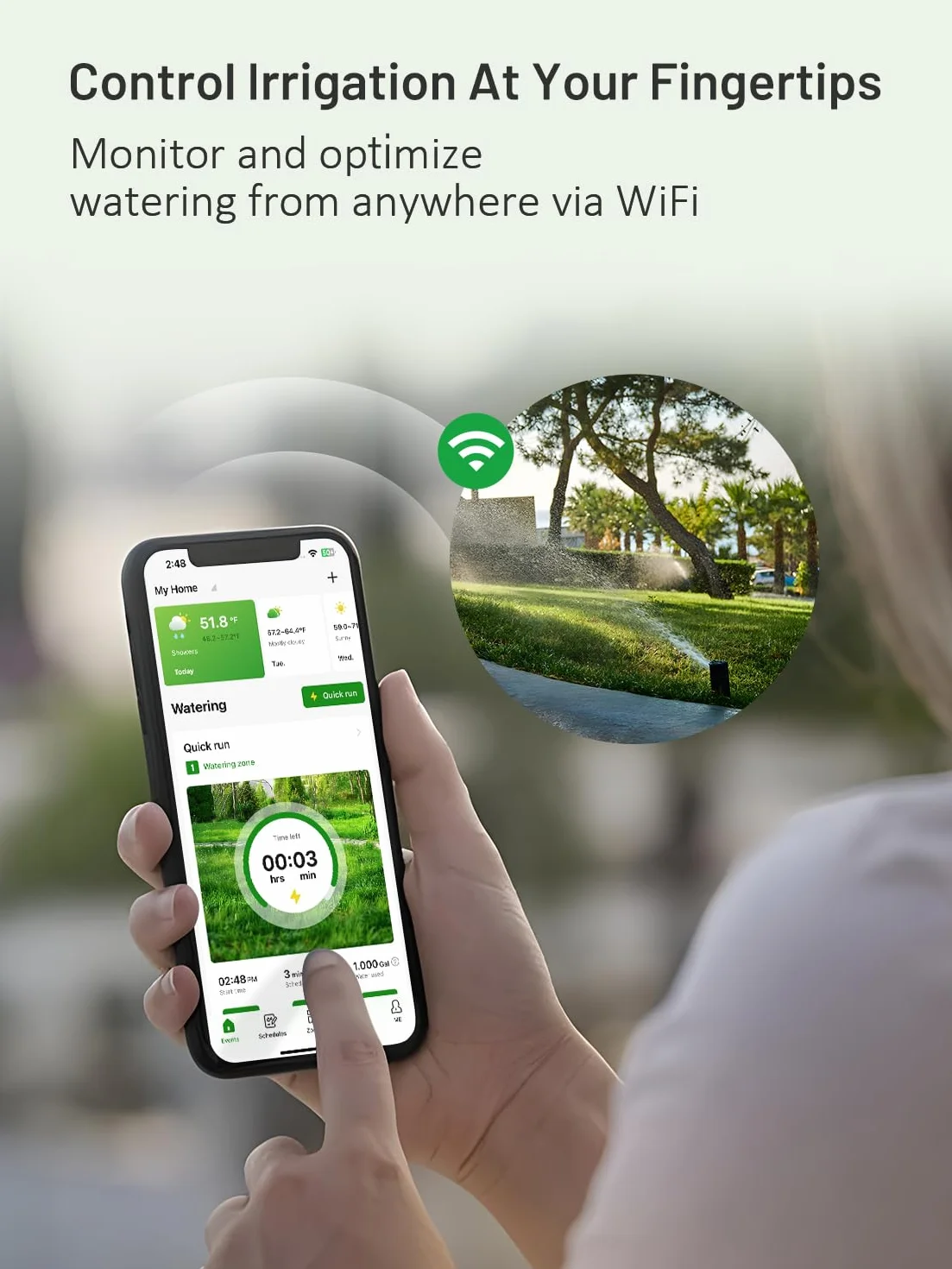 Programmateur d'Arrosage WiFi 6 Zones, Contrôleur d'Irrigation Intelligent avec Détection Météo