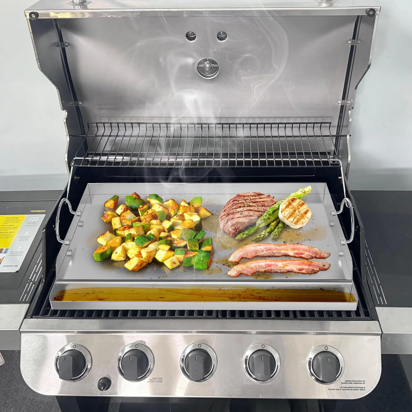 Onlyfire Grande Plaque Plancha en Inox 63.7 x 40.5 cm pour Barbecue Gaz Charbon