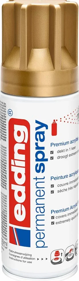edding 5200 Permanent Spray Rich Gold Matt 200 ml Acrylic Paint for Glass Metal Wood Ceramic Plastic Canvas