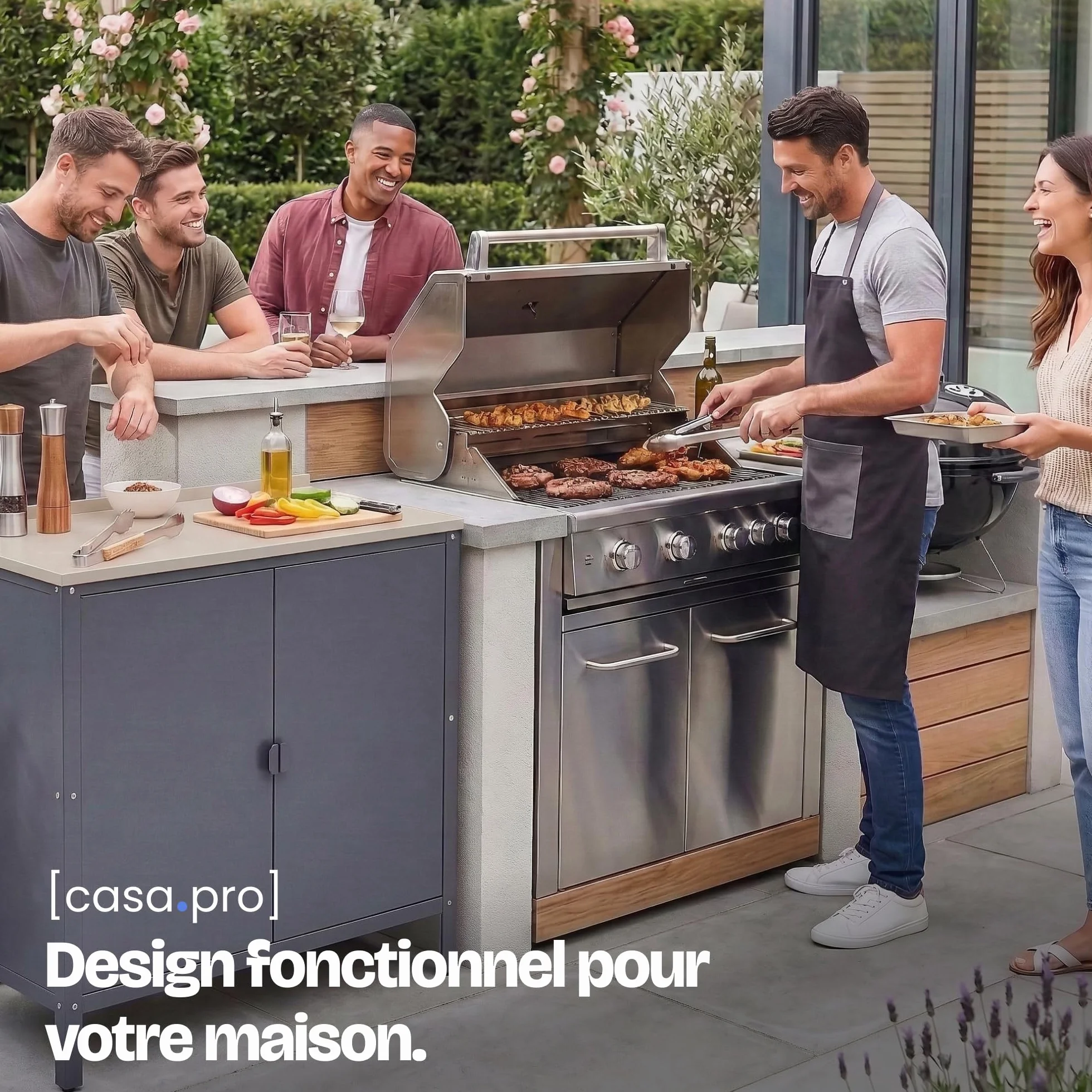 Casa.pro Armoire Basse de Jardin Bolognano Meuble de Rangement Acier Laqué 92 x 80 x 50 cm Gris Foncé Mat