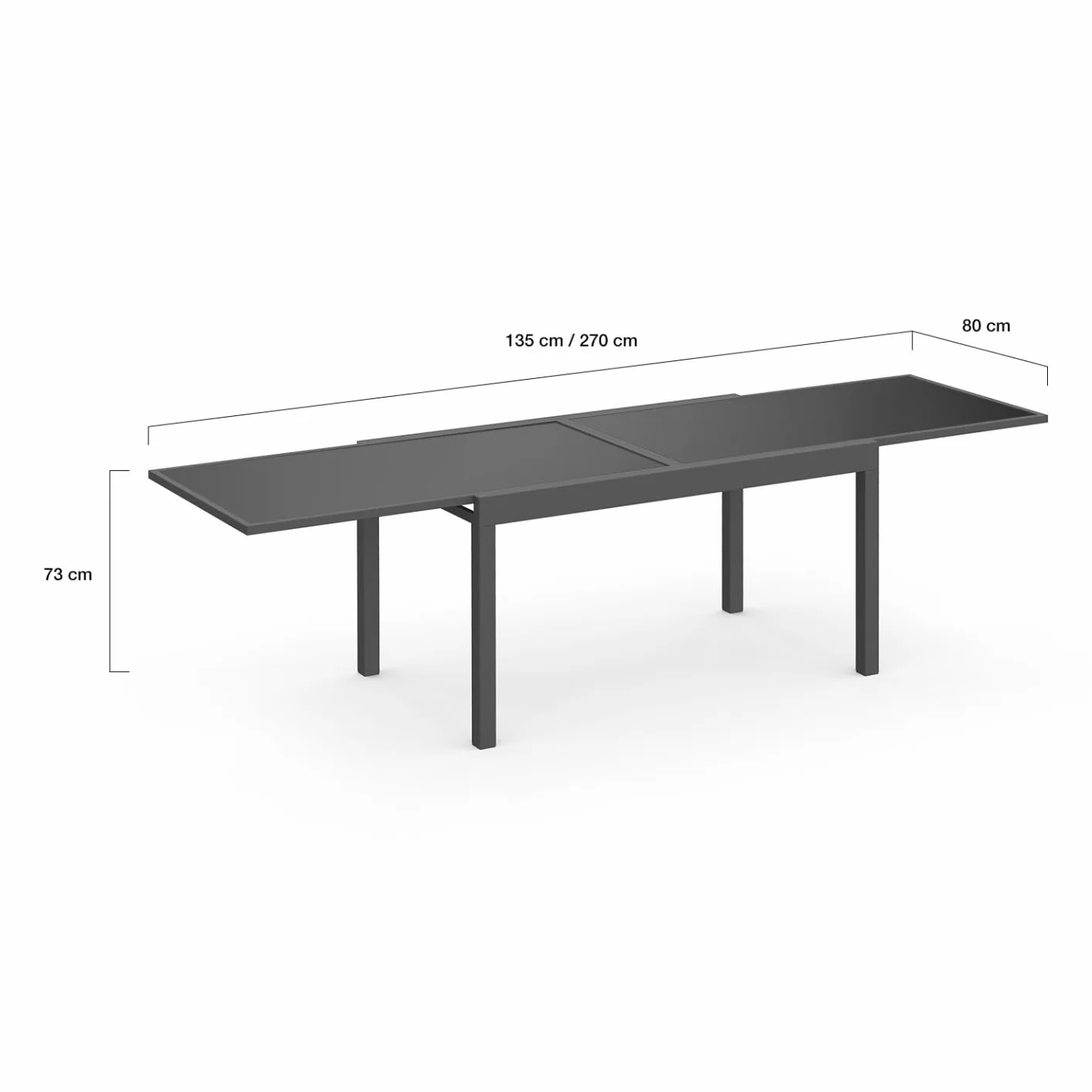 Salon de Jardin Madrid Table Extensible Gris Anthracite 135-270 CM 12 Chaises Empilables