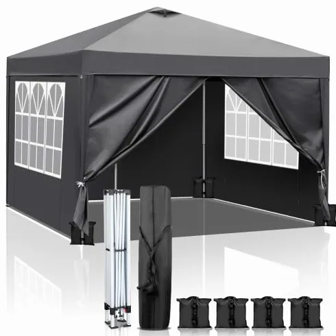 Bonnlo Tonnelle de Jardin Pliante 3x3 imperméable/Tente Pop-up Inclus Sac de Transport/Barnum Pliant Exterieur Rapide à Installer/Gazebo avec Paquet de 4 Poids Lourd Sable,Gris