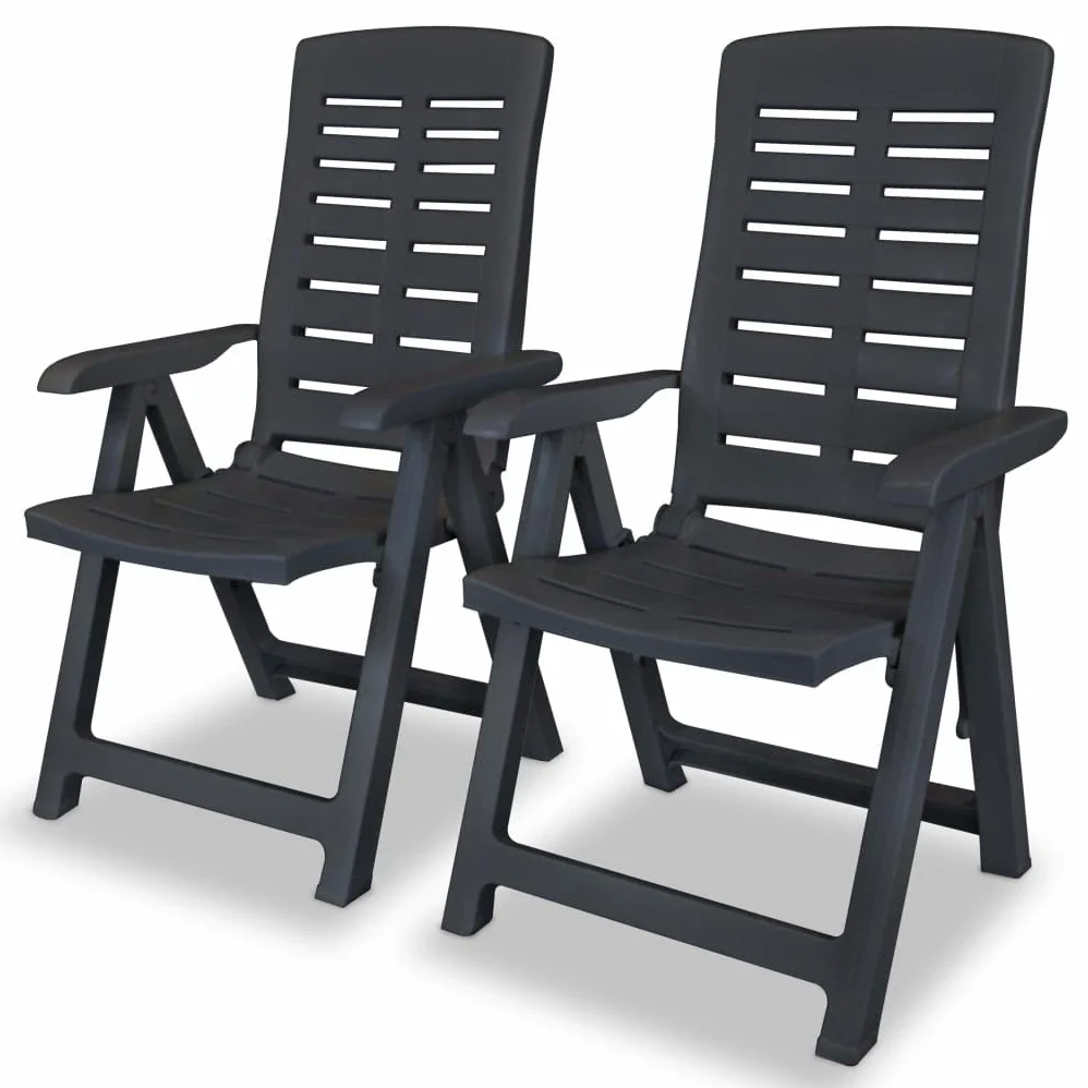 vidaXL 2X Chaises Inclinables de Jardin Chaises de Patio Sièges de Terrasse Chaises de Terrasse Meuble de Jardin Extérieur Plastique Anthracite
