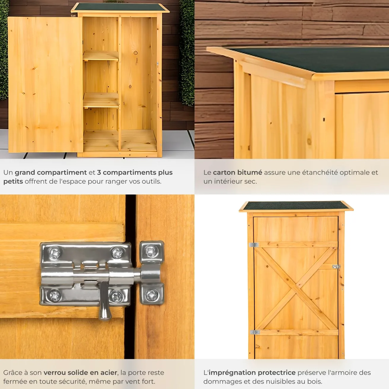 tectake® Abri de Jardin Bois Cabane de Jardin à Outils Toit Plat, Rangement et Stockage extérieurs pour Outils de Jardinage Armoire extérieure Abri de Stockage Remise Outil 75 x 56 x 118 cm