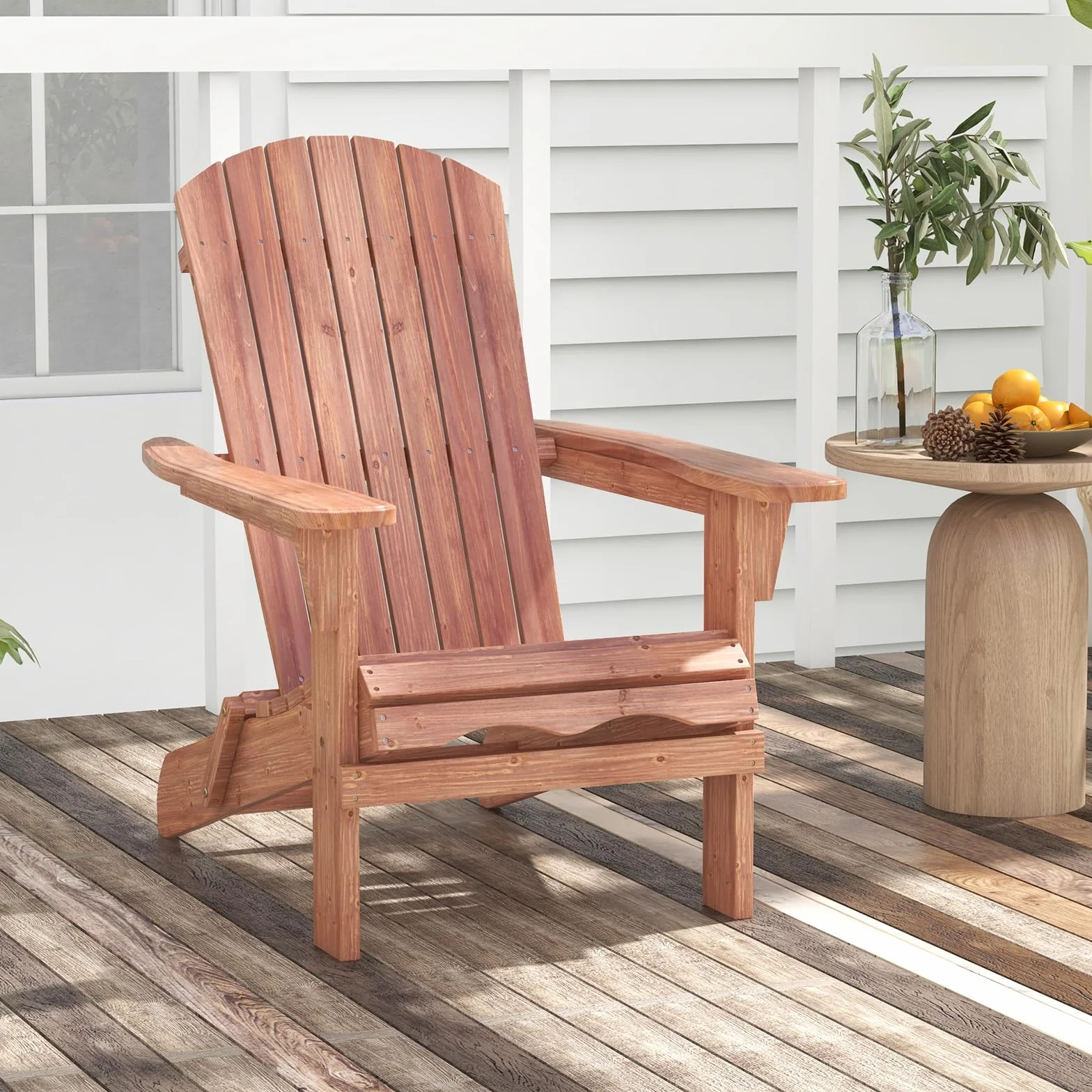 COSTWAY Chaise Adirondack en Bois de Sapin, Chaise de Jardin Exterieur Pliable, Siège à Lattes, Dossier Incliné et Haut, Fauteuil Exterieur pour Jardin Pisine Terrasse, Charge 180 KG, Marron