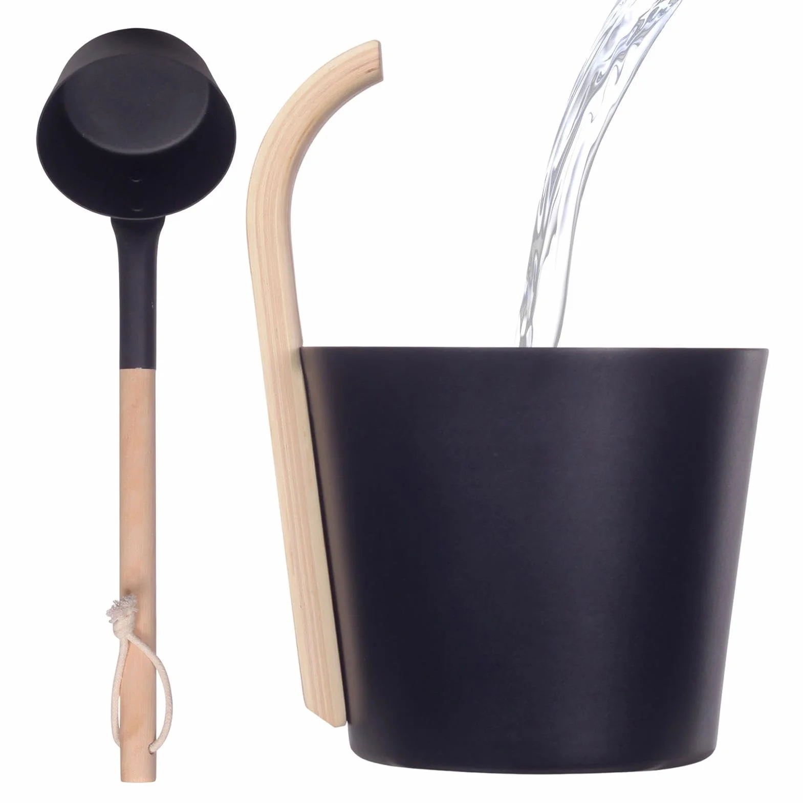 Seau de sauna noir Louche en aluminium 7 L Accessoires sauna cèdre long manche