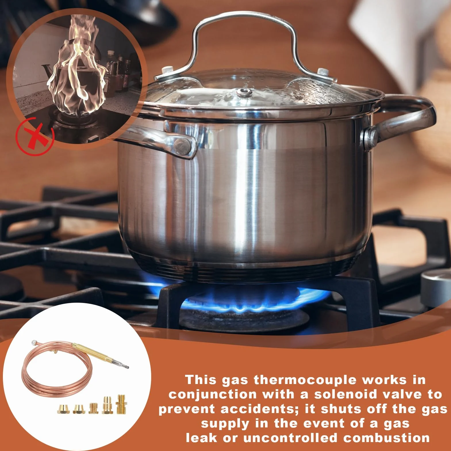 Thermocouple Universel Gaz, Thermocouple, Thermocouple Egt, Dispositif de Sécurité pour Chauffage Gazinière Brasero Four Chauffe-Eau