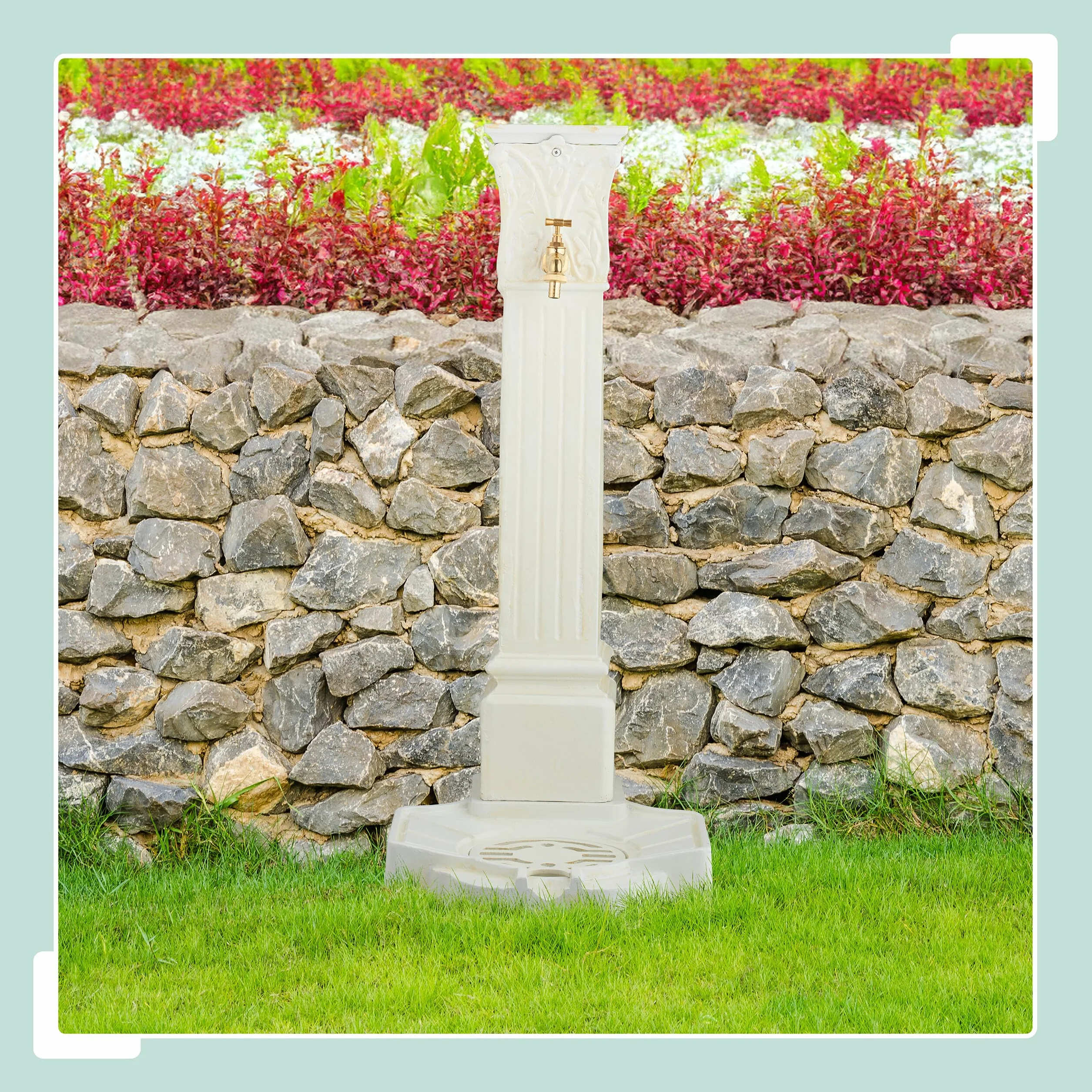 Relaxdays Fontaine extérieure pour Le Jardin ou la terrasse, Robinet, bac, H x L x P : 93 x 47 x 38 cm, Blanche