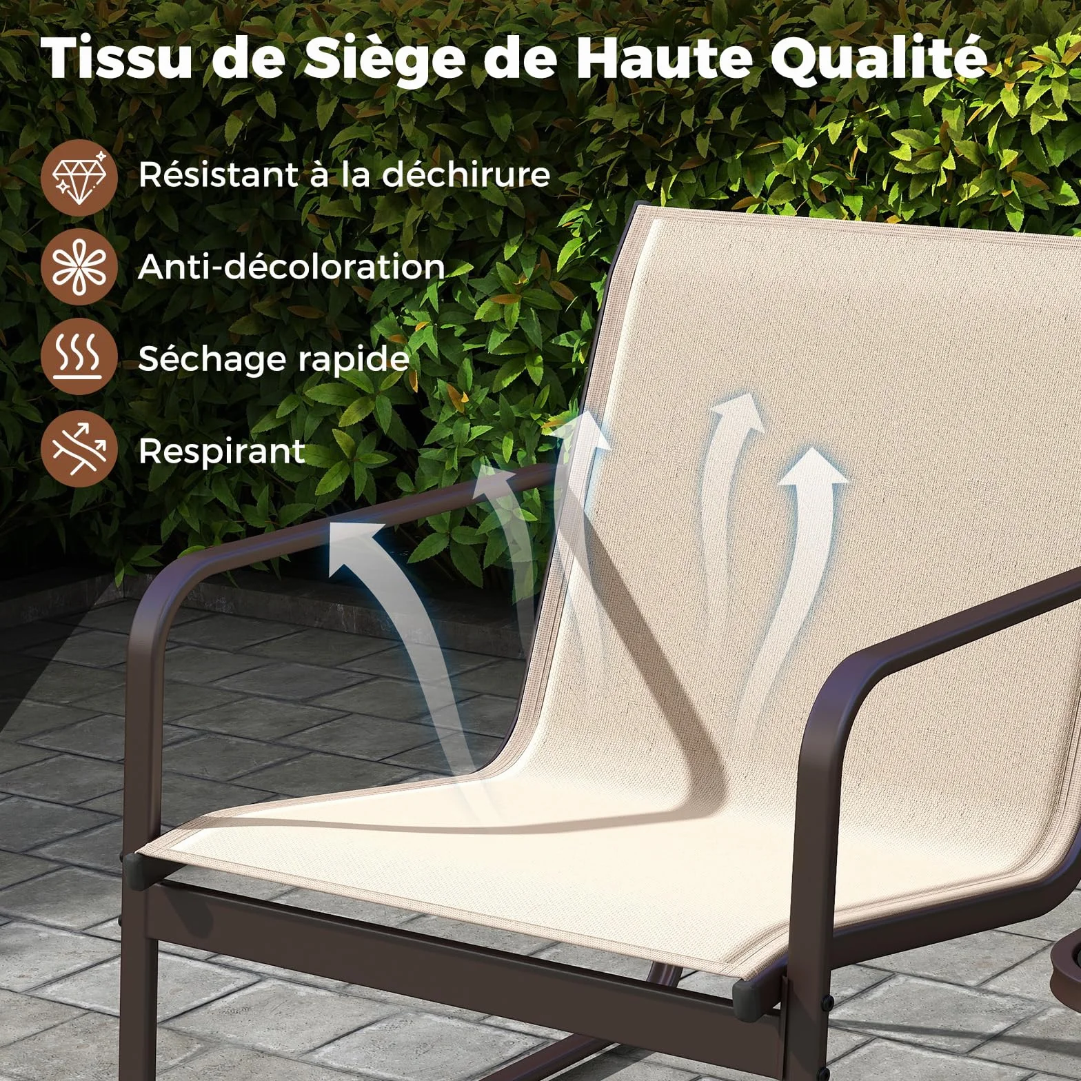GOPLUS Salon de Jardin 2 Personnes, 3 Pièces Table Basse avec 2 Fauteuils, Cadre Métallique
