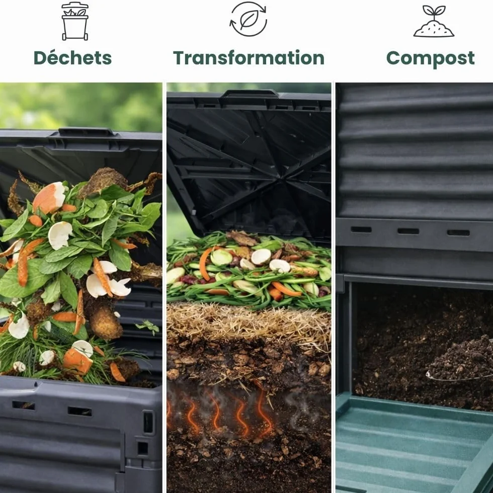 Composteur de Jardin 300 L Bac à Compost 83 x 61 x 61 cm Polypropylène