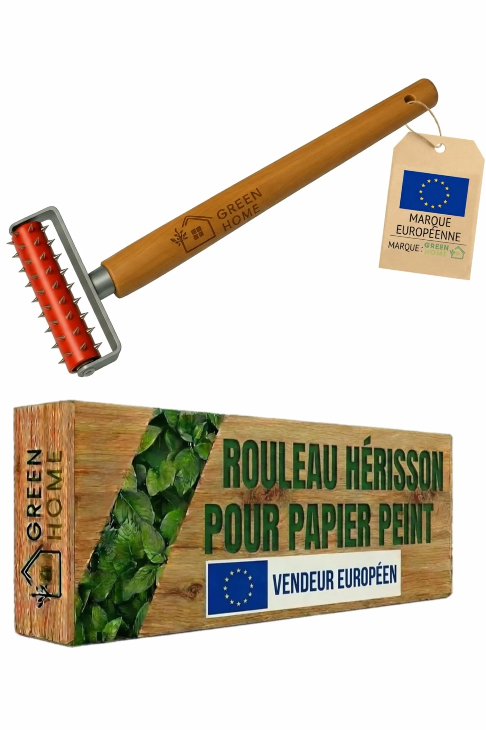 Rouleau hérisson pour papier peint 150 mm Picots inox 7 mm Manche en bois Perforateur professionnel