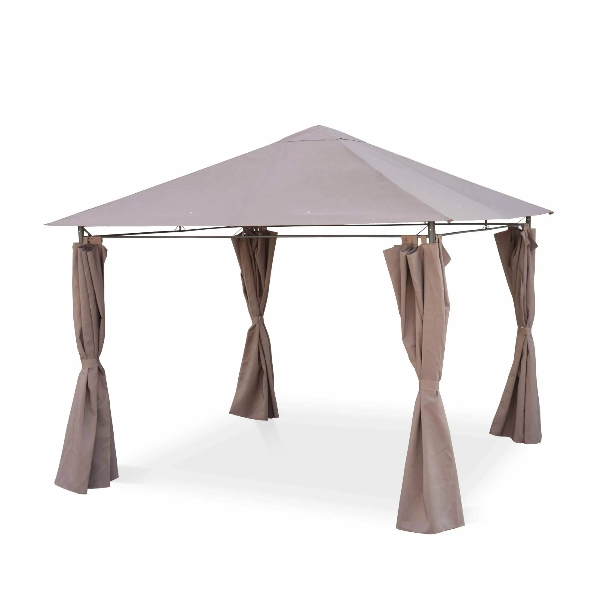 sweeek Alice's Garden - Tonnelle 3x3 m - Elusa - Toile Taupe - Pergola avec Rideaux. Tente de Jardin. Barnum. chapiteau. réception