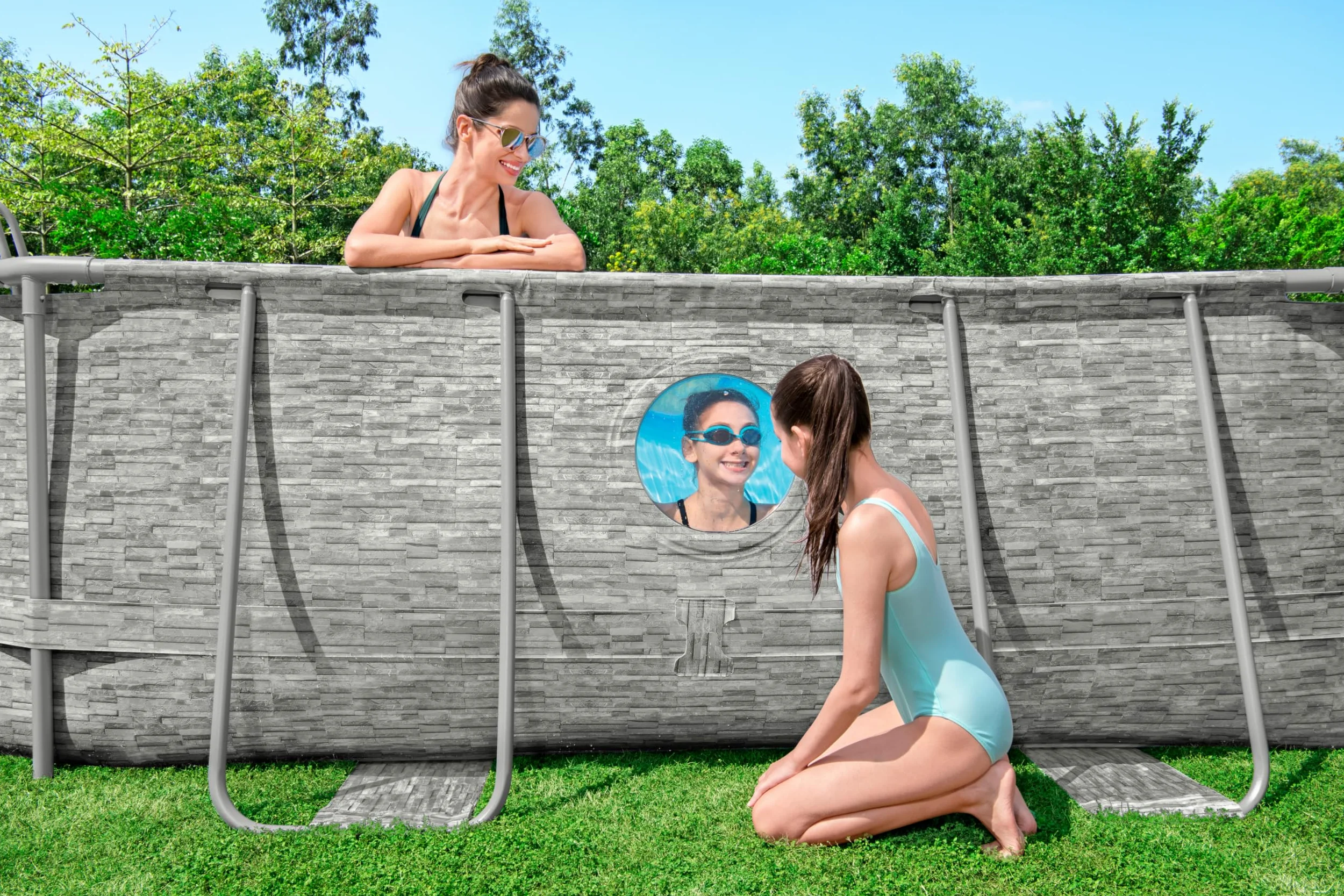 Bestway Power Steel Swim Vista Series Pool Kit Complet Ovale avec Filtre à Sable, échelle de sécurité et bâche 488 x 305 x 107 cm